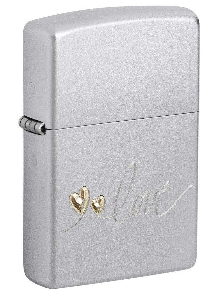 Zippo Lighter: Love with Hearts, Engraved - Satin Chrome 48725