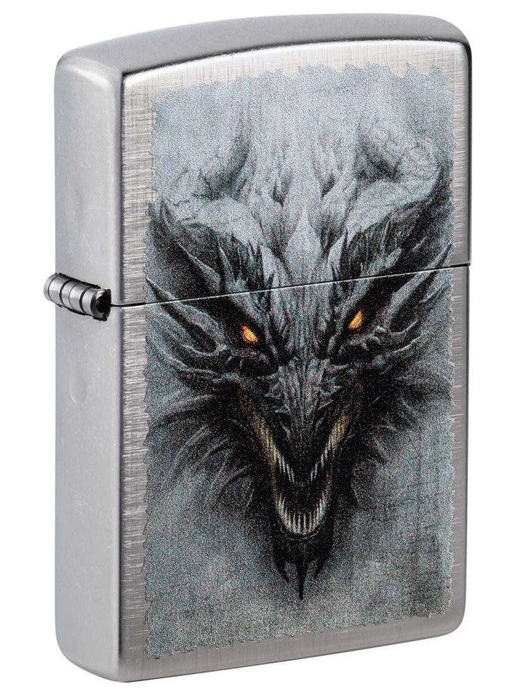 Zippo Lighter: Dragon with Glowing Eyes - Linen Weave 48732