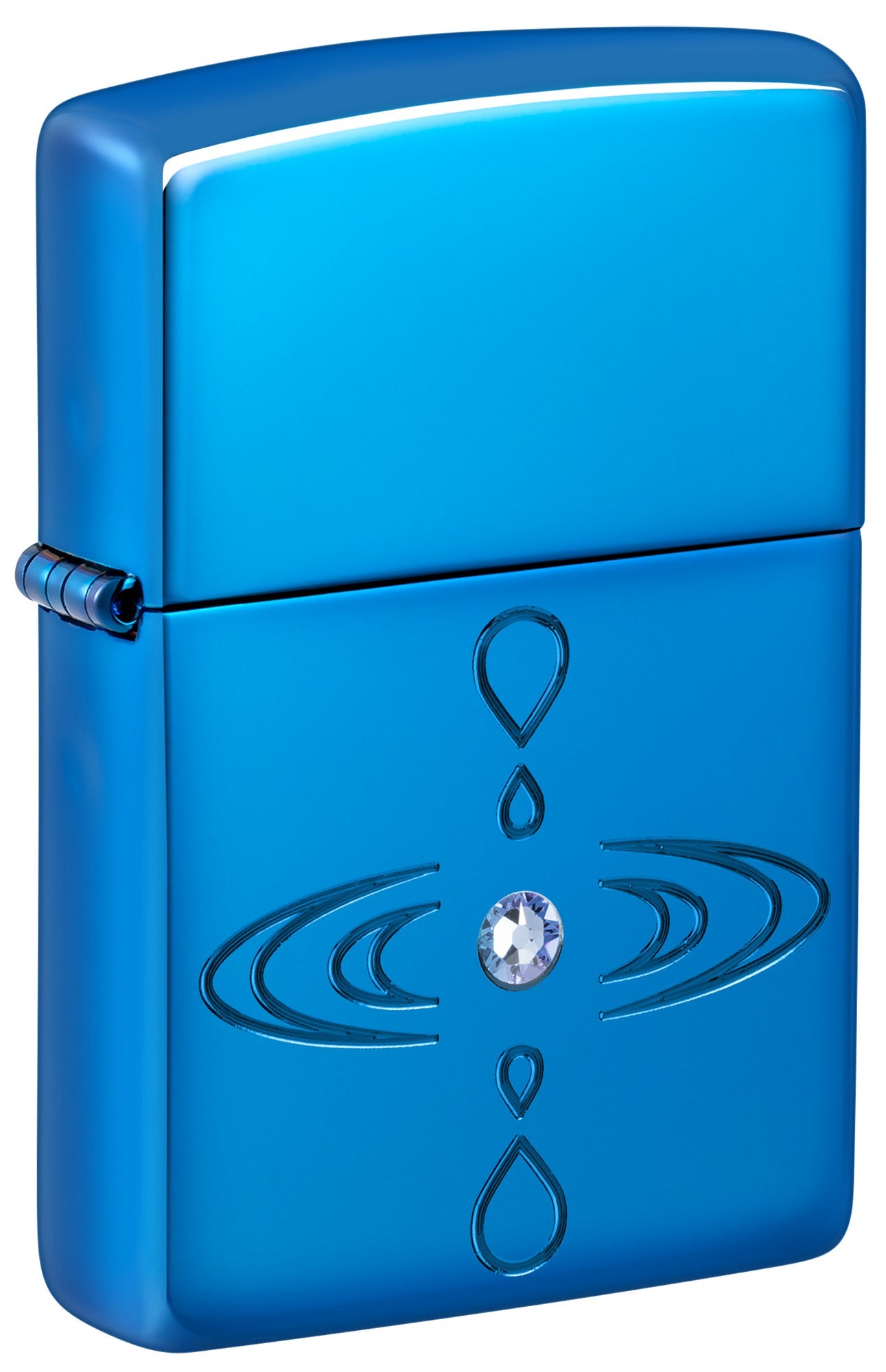 Zippo Lighter: Water Drops with Crystal, Armor Deep Carved - High Polish Blue 48918