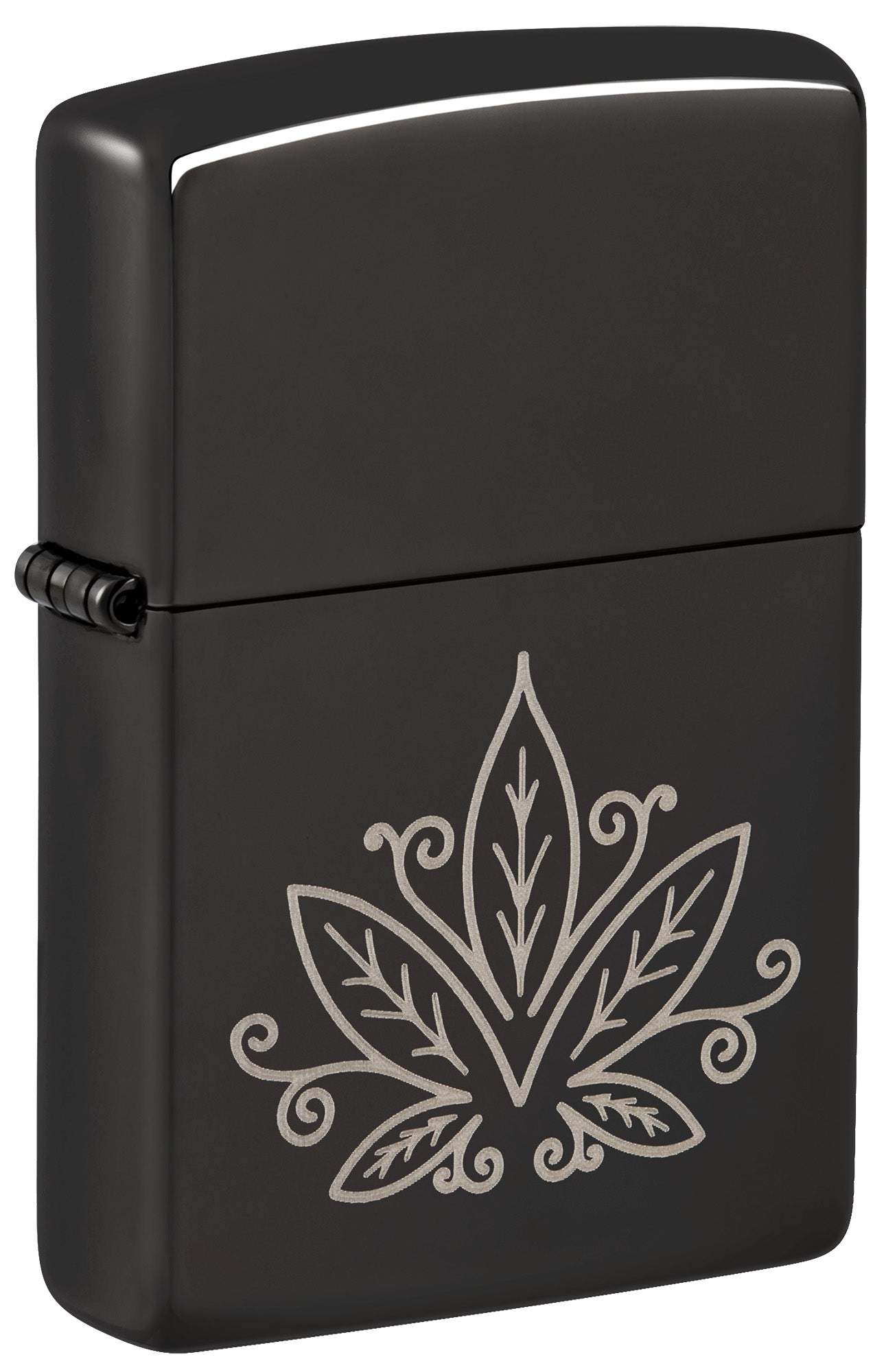 Zippo Lighter: Weed Leaf Design, Engraved - High Polish Black 48926