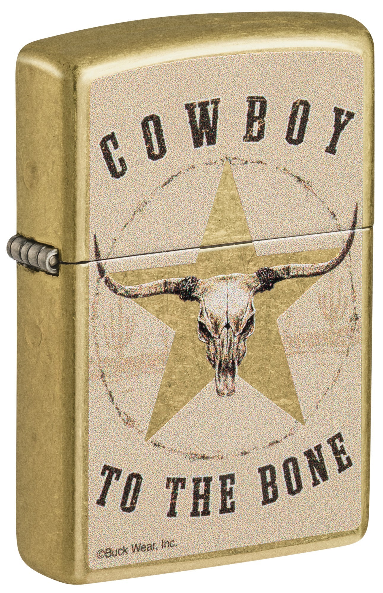 Zippo Lighter: Cowboy to the Bone by Buck Wear - Tumbled Brass 48937