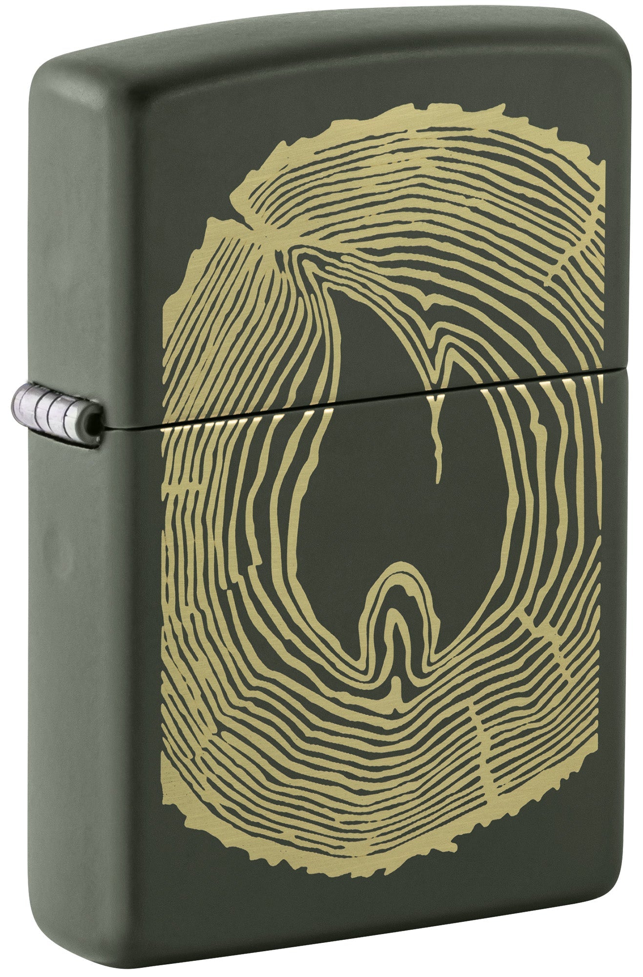 Zippo Lighter: Wood Rings with Flame, Engraved - Green Matte 48959