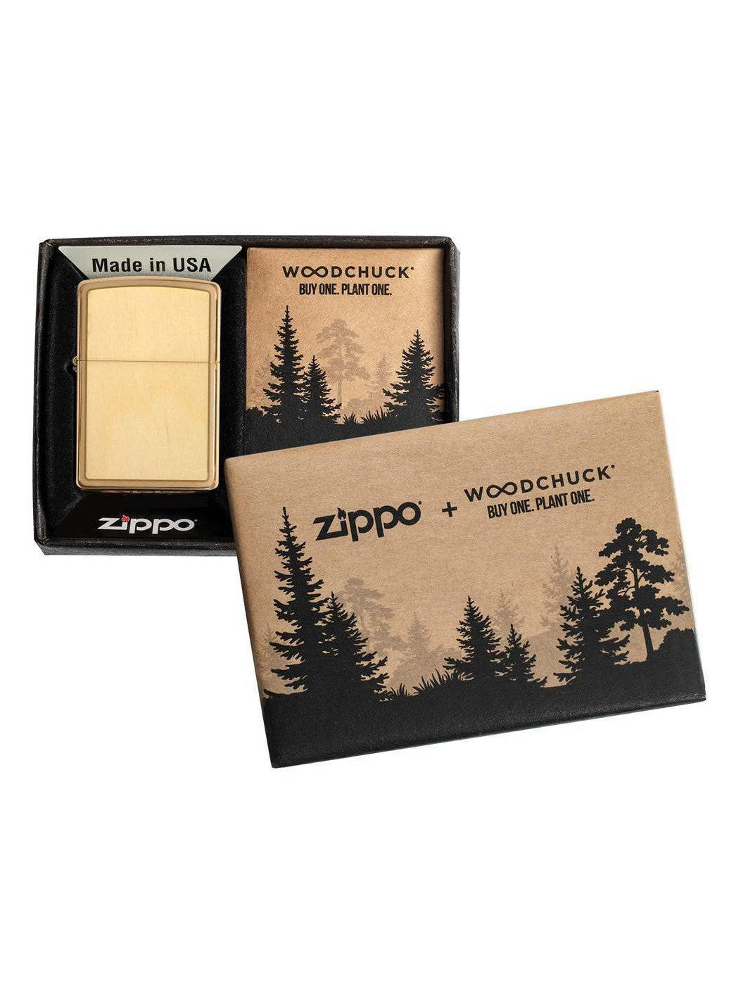 Zippo Lighter: Woodchuck Birch Emblem - Brushed Brass 49082 (4255711690867)