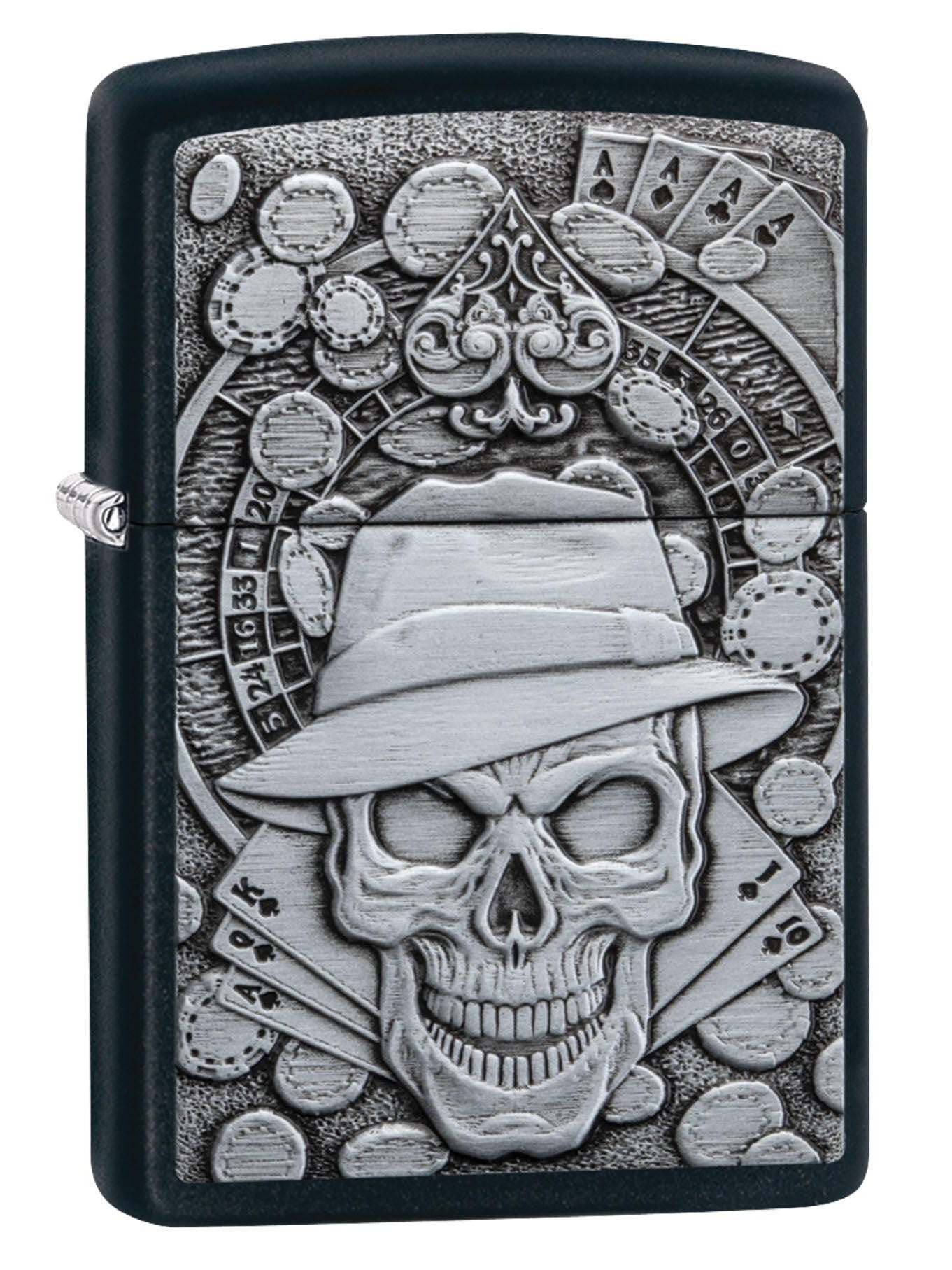 Zippo Lighter: Skull and Casino Emblem - Black Matte 49183 (4555557994589)