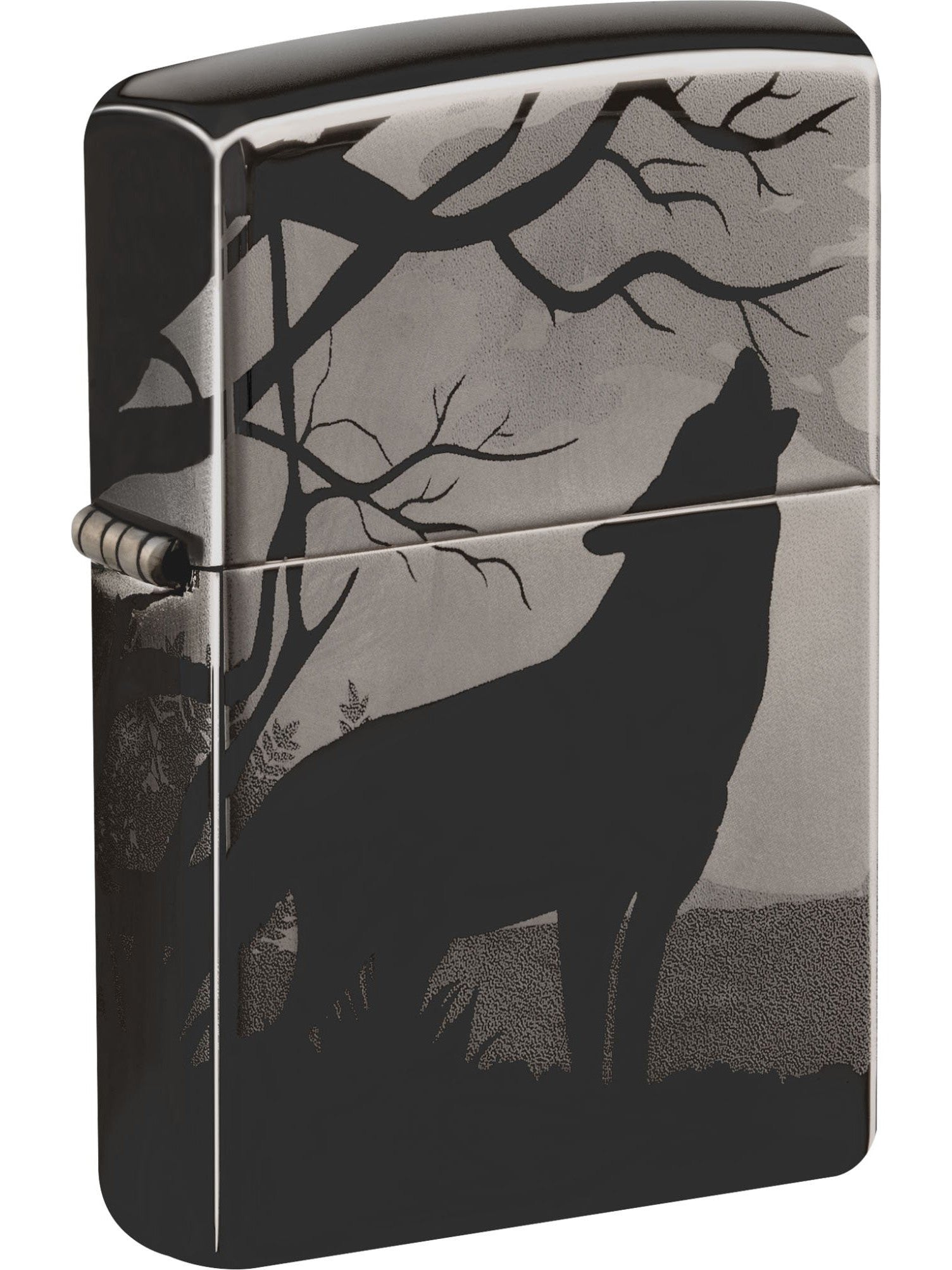 Zippo Lighter: Wolves in Trees, Photo Image 360 - Black Ice 49188 (4555558223965)