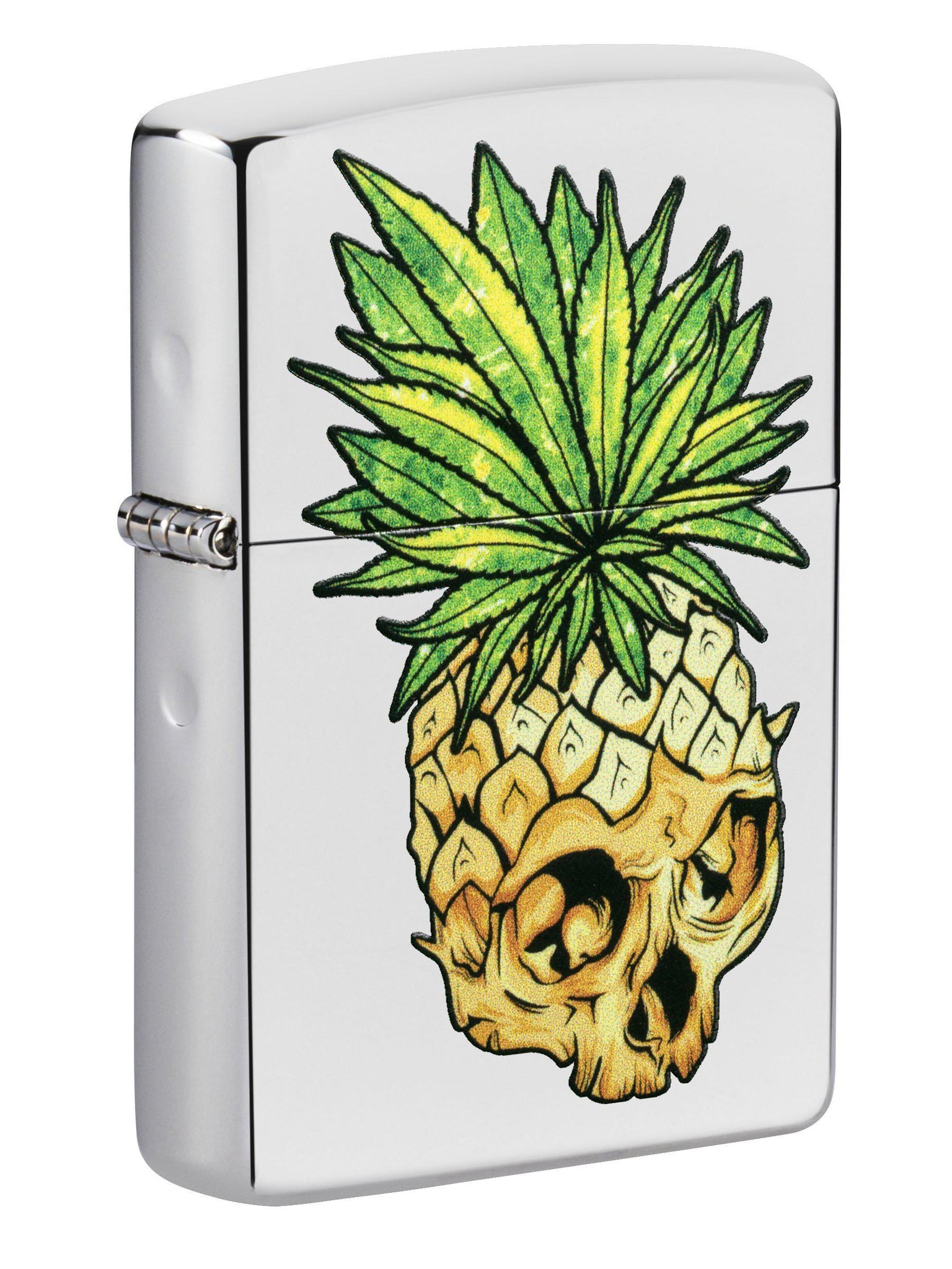 Zippo Lighter: Weed Leaf on Pineapple Skull - High Polish Chrome 49241 (5650609438875)