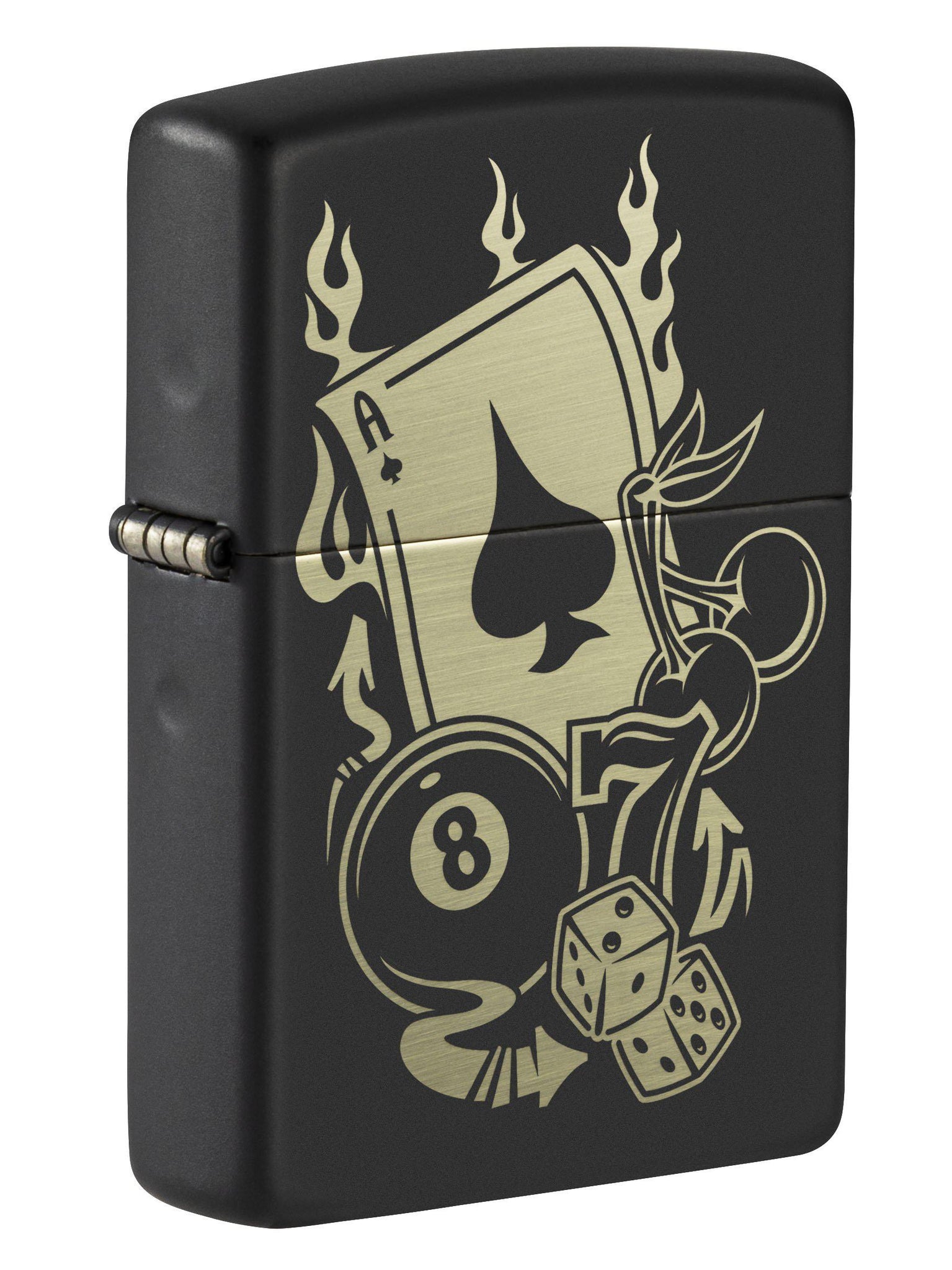 Zippo Lighter: Gambling Icons, Engraved - Black Matte 49257 (5650696503451)