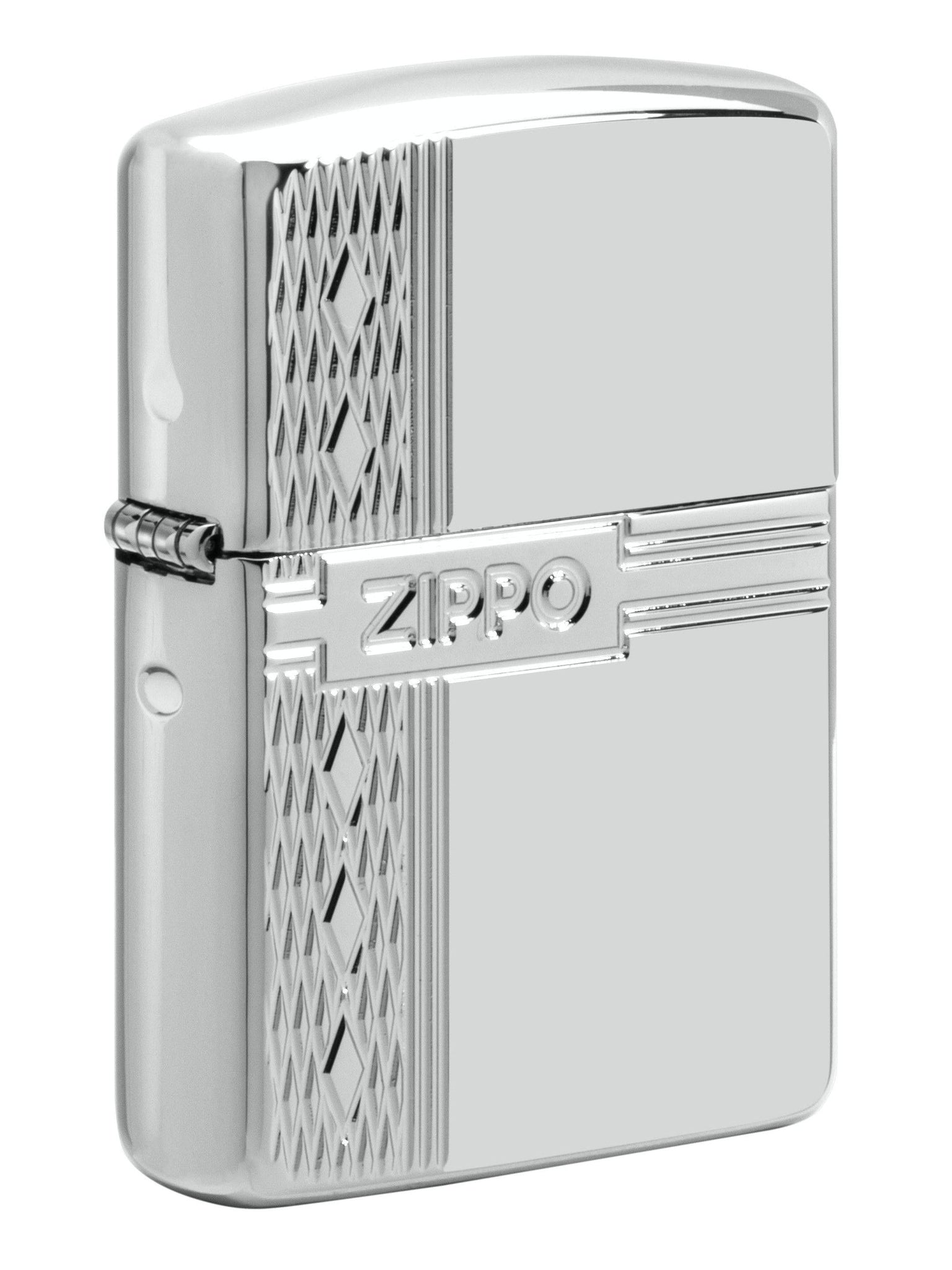 Zippo Lighter: Sterling Silver Diamond Design, Engraved Armor - High Polish 49551