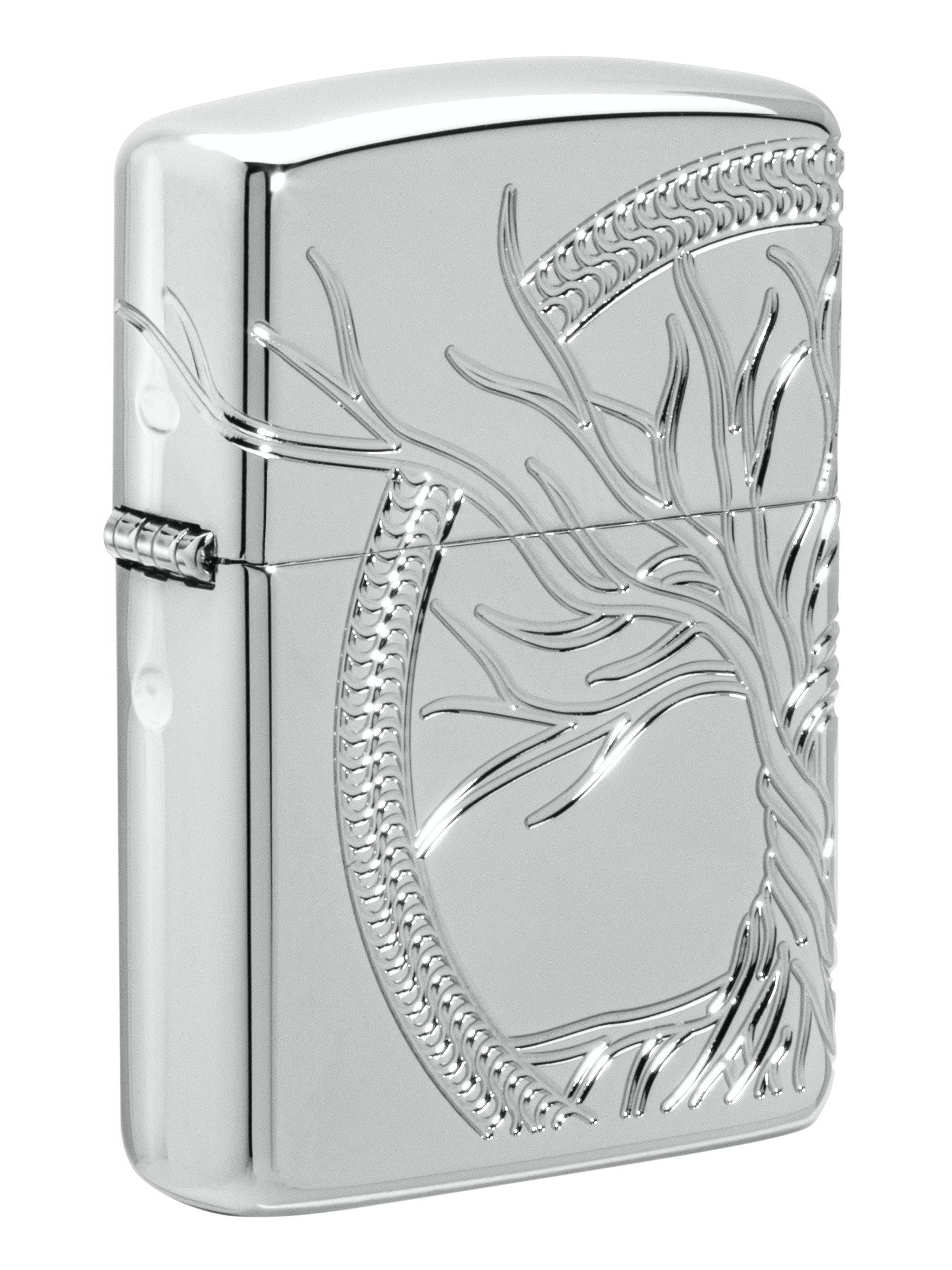 Zippo Lighter: Sterling Silver Tree of Life, MultiCut Armor - High