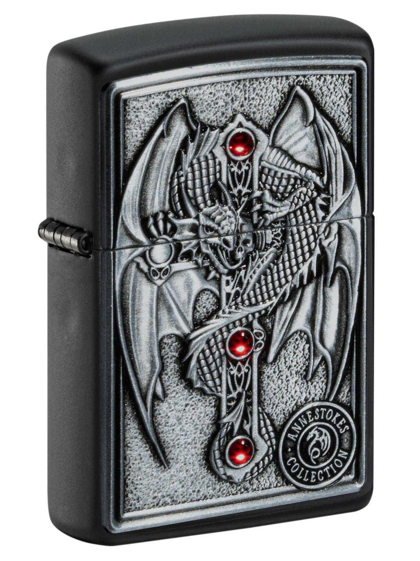 Zippo Lighter: Anne Stokes, Dragon and Cross Emblem - Black Matte