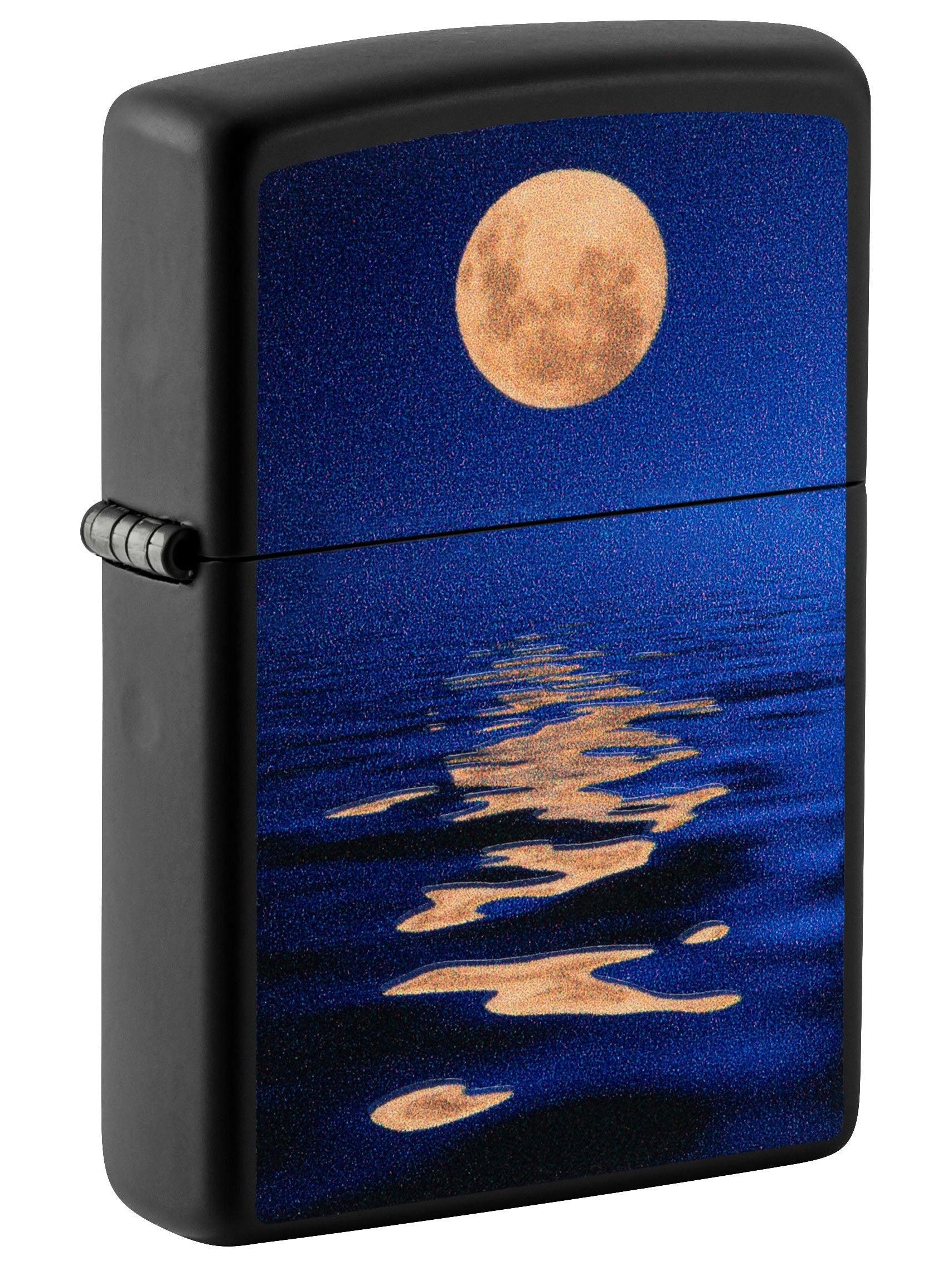 Zippo Lighter: Moon Light Design, Black Light - Black Matte 49810 