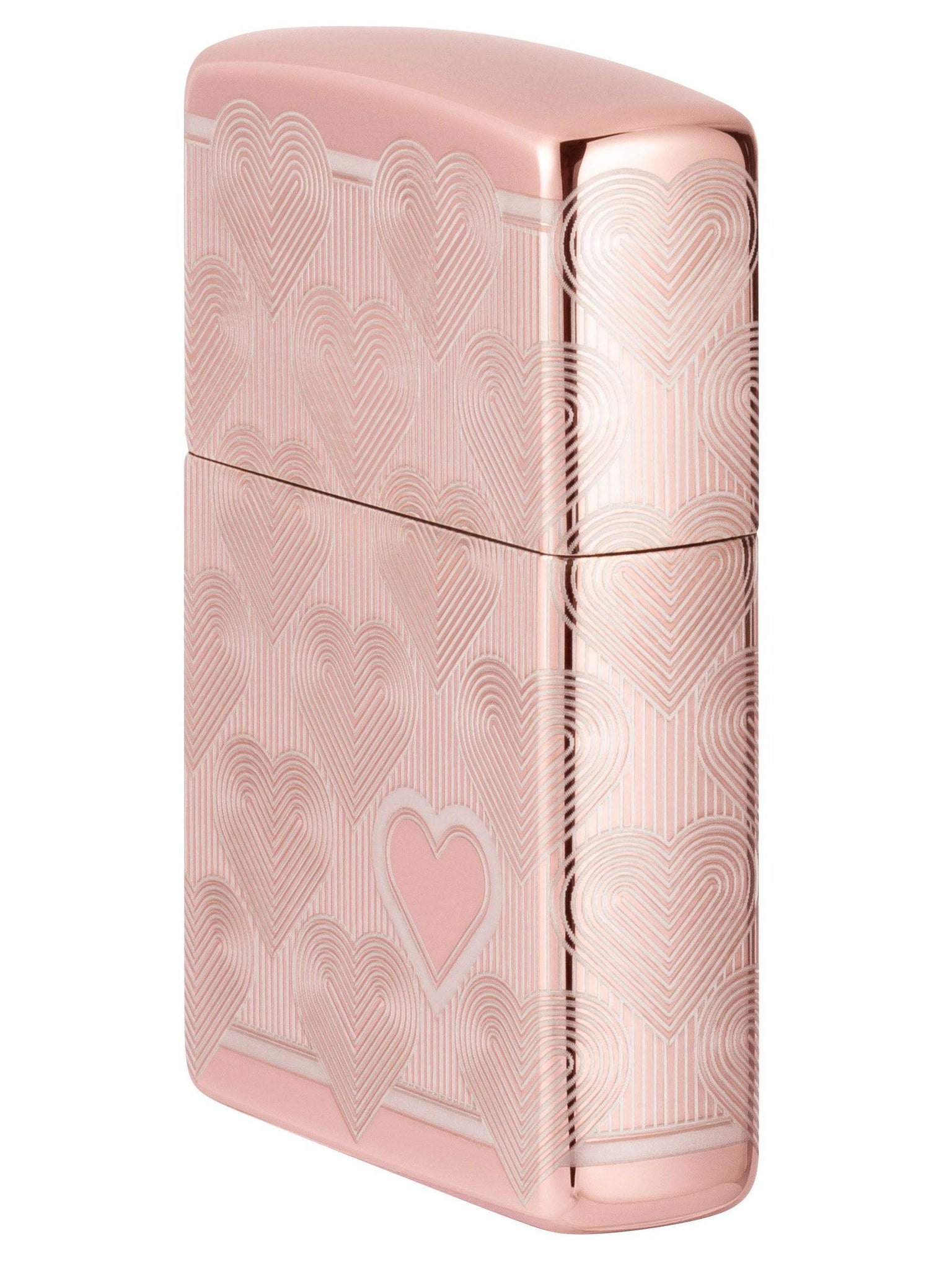 Zippo Lighter: Engraved Hearts, Laser 360 - High Polish Rose Gold 49811