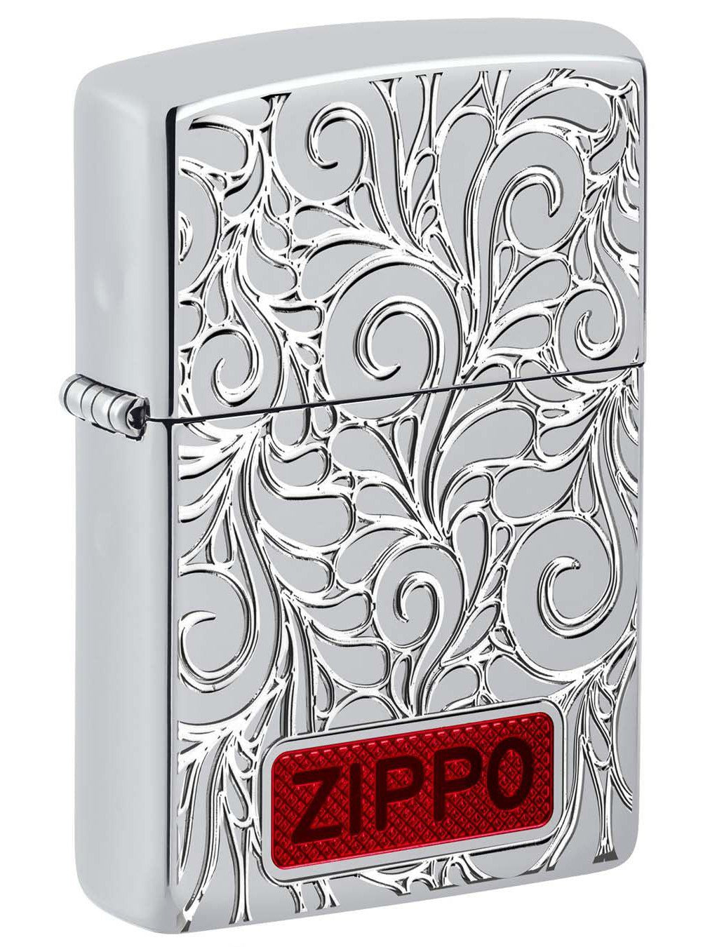 Zippo Lighter: Armor Zippo Deep Carve Logo - High Polish Chrome 49880