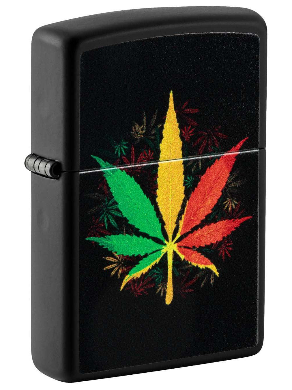 Zippo Lighter: Rasta Weed Leaf - Black Matte 49918