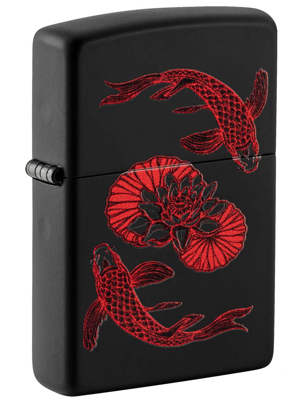 Zippo Lighter: Red Koi Fish - Black Matte 49922