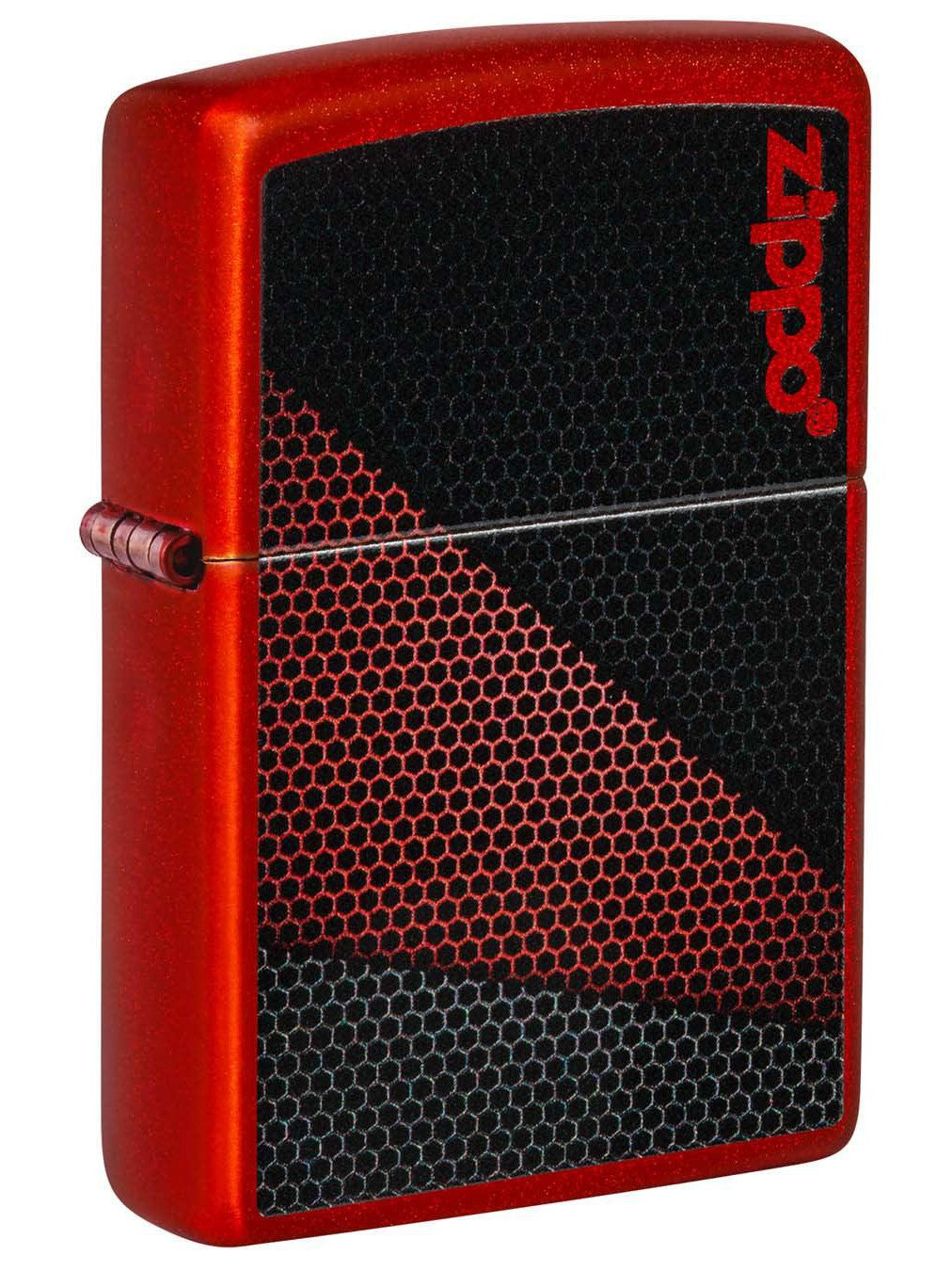 Zippo Lighter: Honeycomb Design, Zippo Logo - Metallic Red 49968