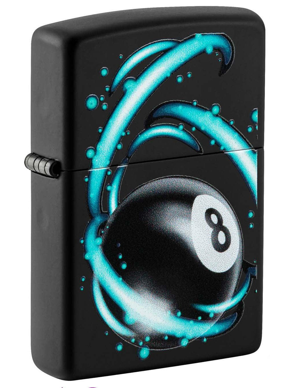 Zippo Lighter: Eight Ball, Black Light - Black Matte 49984