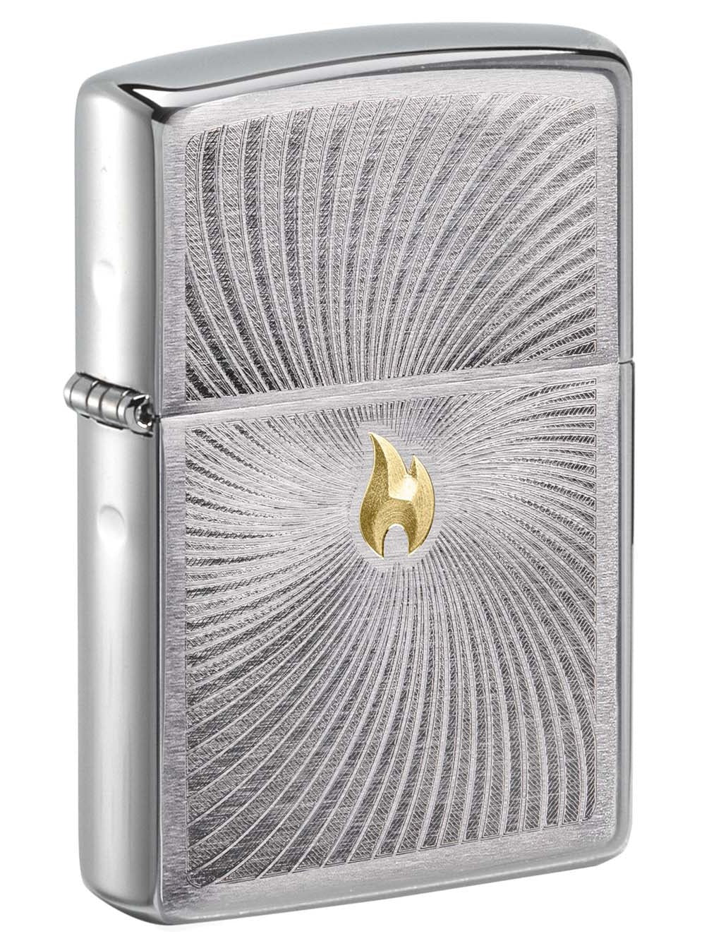 Zippo Lighter: Zippo Flame and Spiral, Engraved - Brushed Chrome 61002
