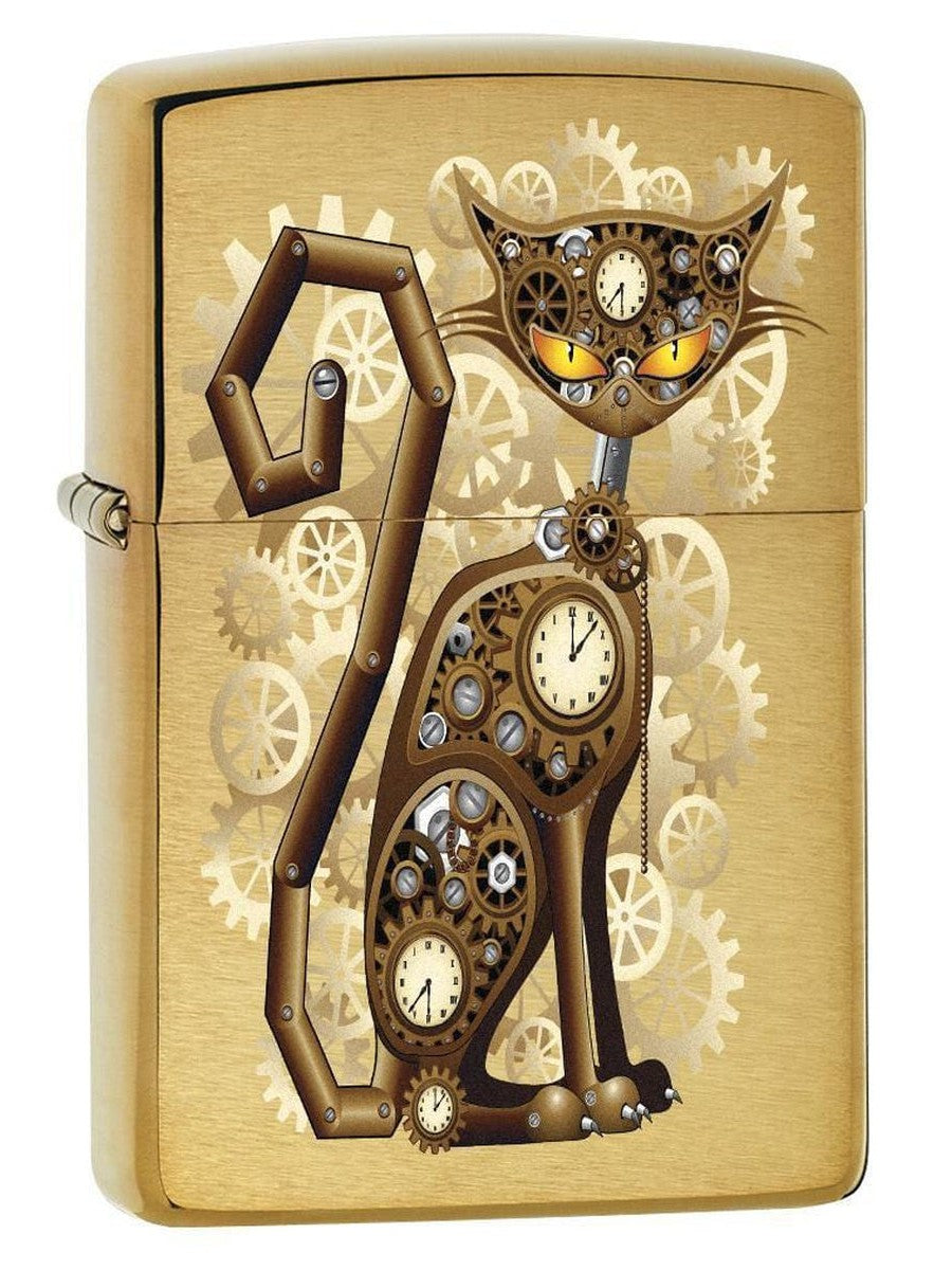 Zippo Lighter: Steampunk Cat - Brushed Brass 76737 (1975584784499)