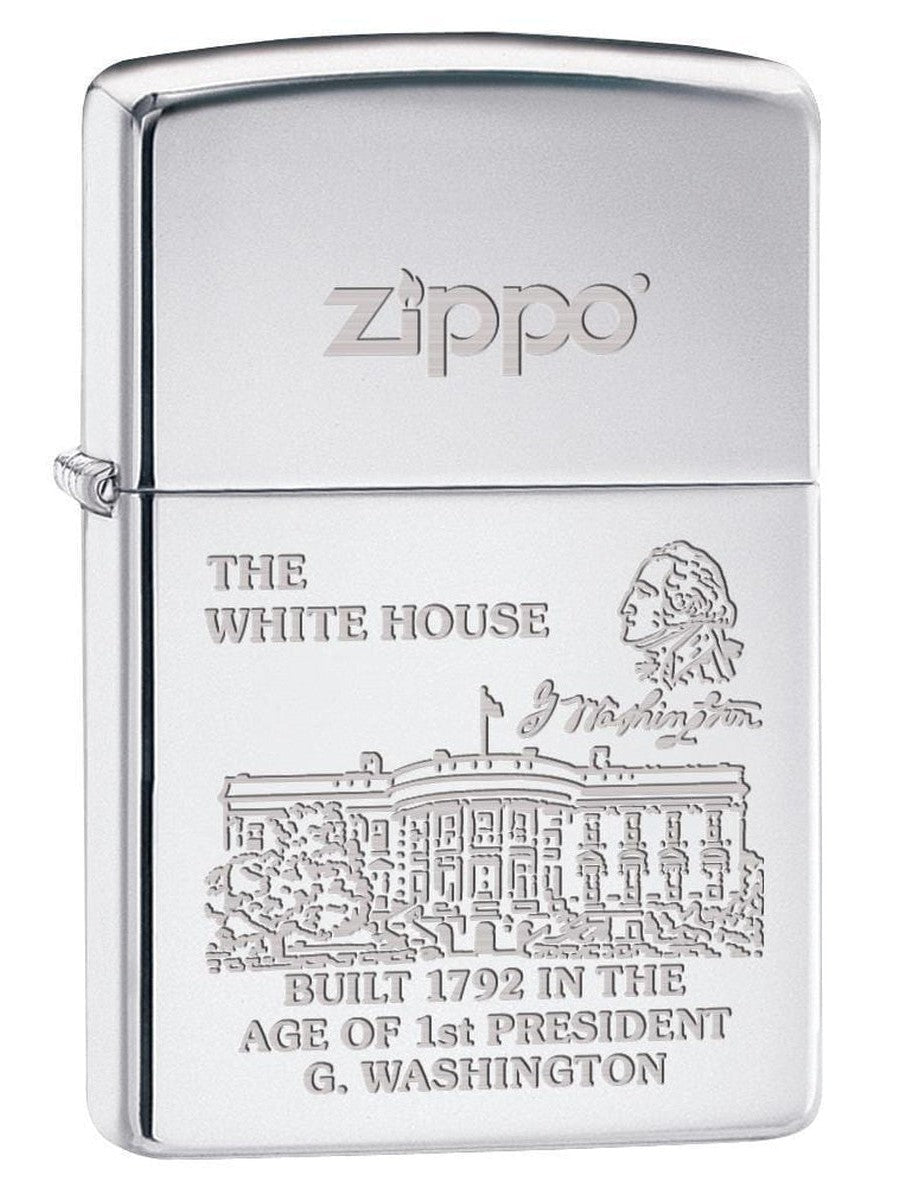 Zippo Lighter: The White House, Engraved - High Polish Chrome 77196 (1975591600243)