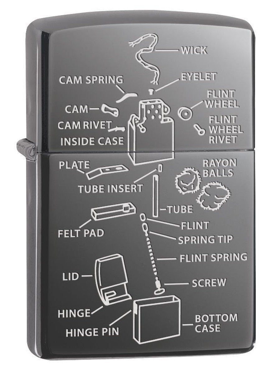 Zippo Lighter: Anatomy of a Lighter - Black Ice 77349 - Gear Exec (1975593762931)