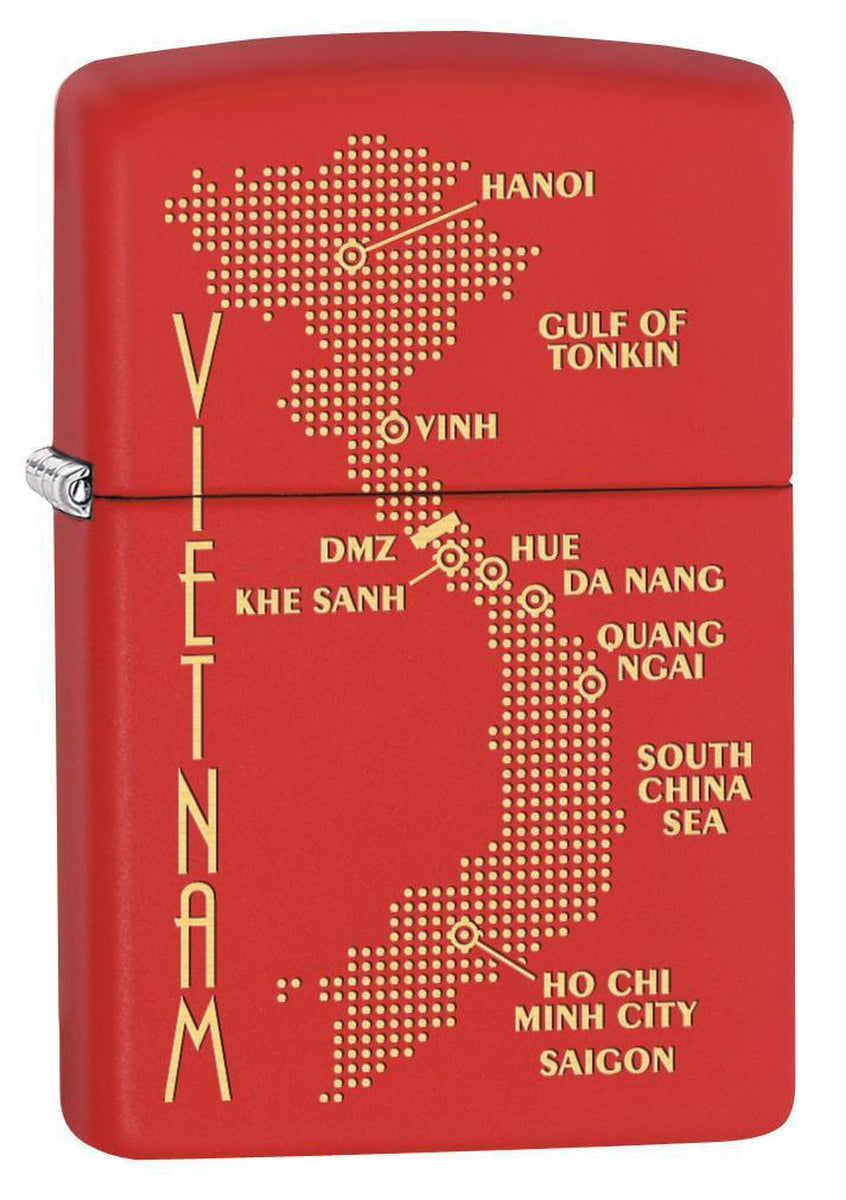 Zippo Lighter: Vietnam Map and Flag - Red Matte 77370 – Lucas Lighters