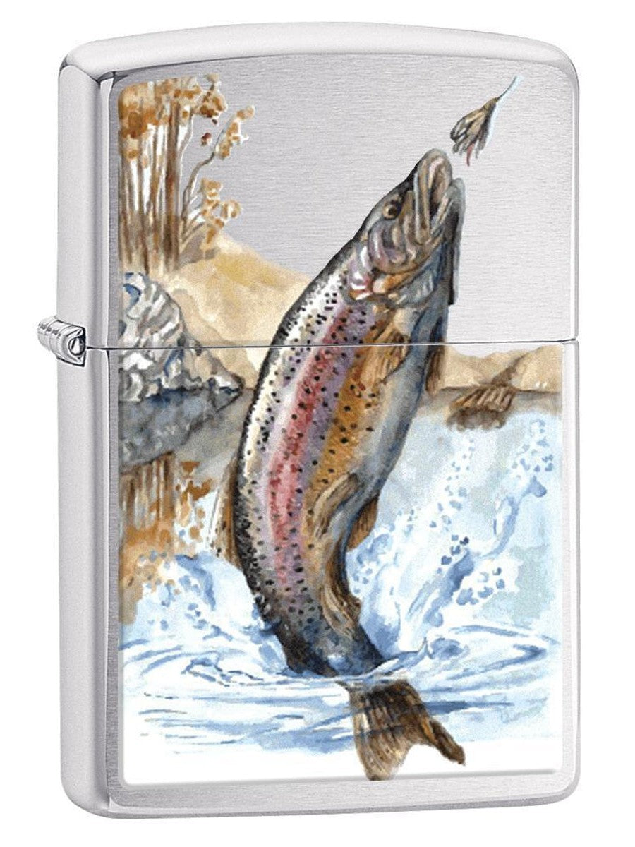 Zippo Lighter: Rainbow Trout Fishing - Brushed Chrome 78267 (1975606607987)