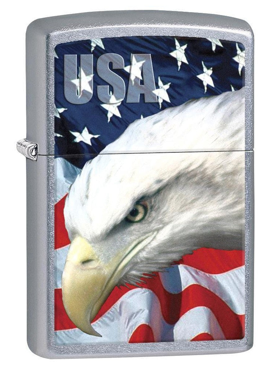 Zippo Lighter: USA Bald Eagle and Flag - Street Chrome 78591 (1975611261043)