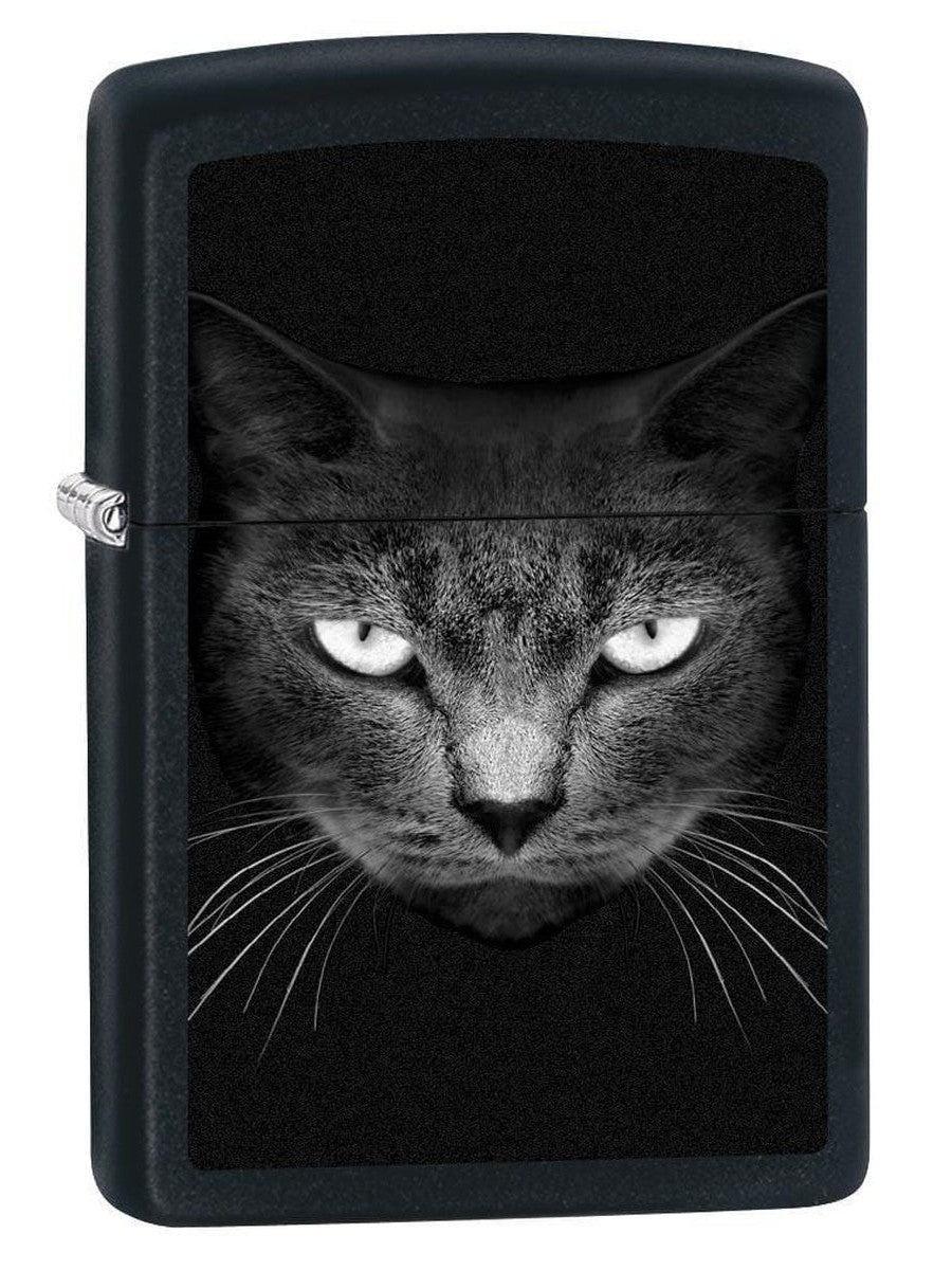 Zippo Lighter: Black Cat Face - Black Matte 79158 - Gear Exec (1975619518579)