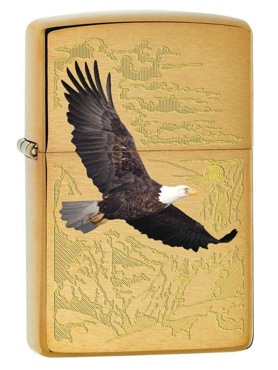 Zippo Lighter: Bald Eagle with Engraved Background - Brushed Brass 79470 - Gear Exec (1975625482355)