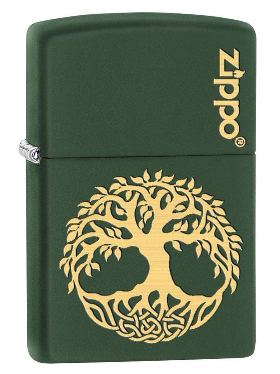 Zippo Lighter Engraved Tree of Life Green Matte 79509 Lucas Lighters