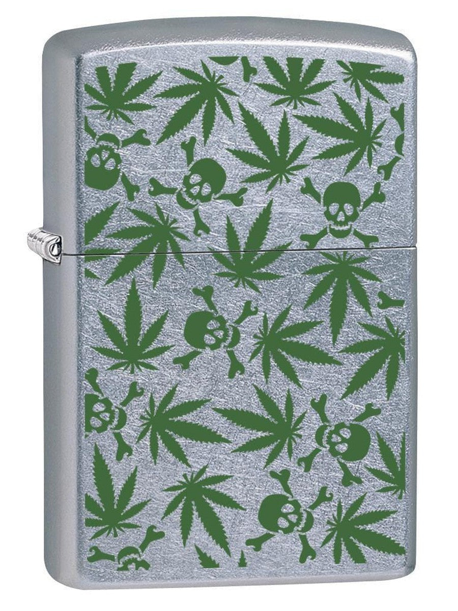 Zippo Lighter: Weed Leaves and Skulls - Street Chrome 79866, image size:900x1200