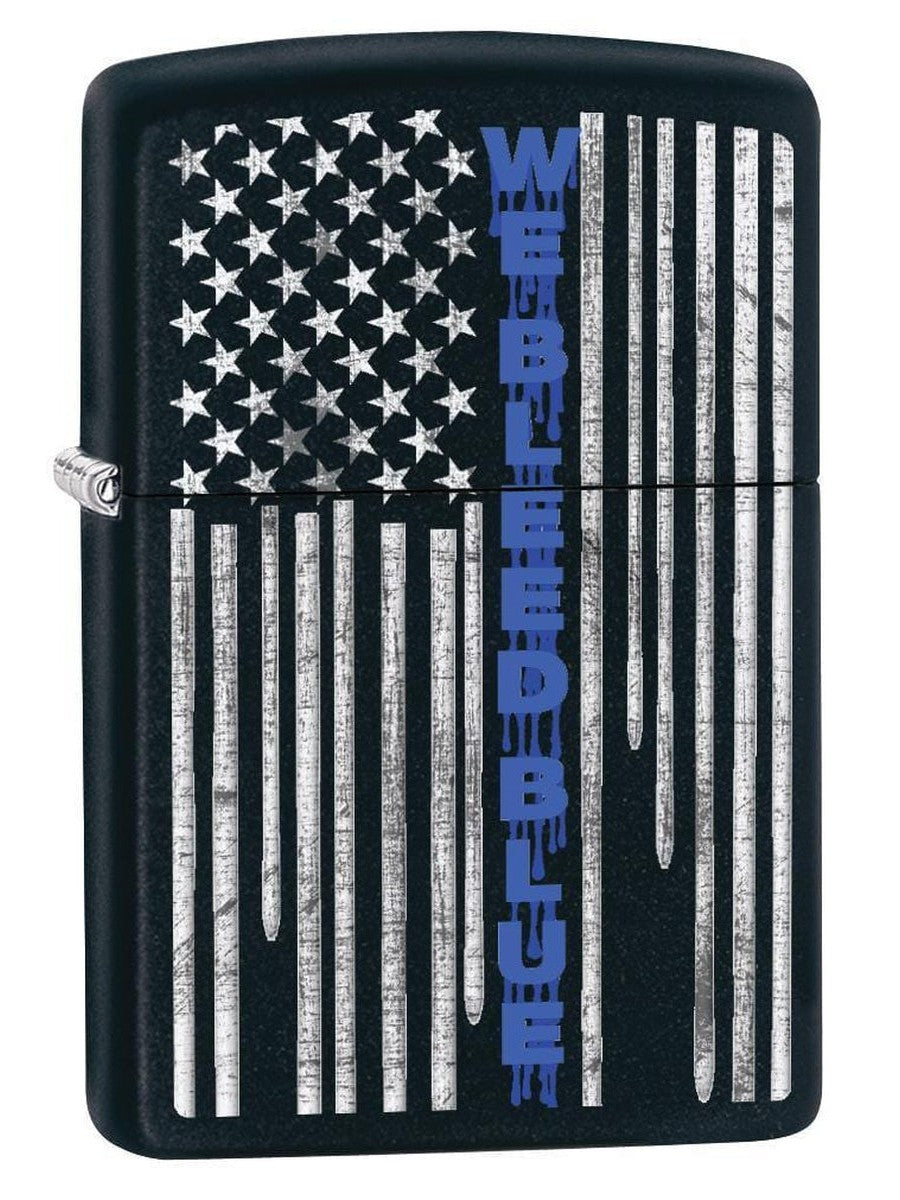 Zippo Lighter: Police Flag, We Bleed Blue - Black Matte 79926 (1975634165875)