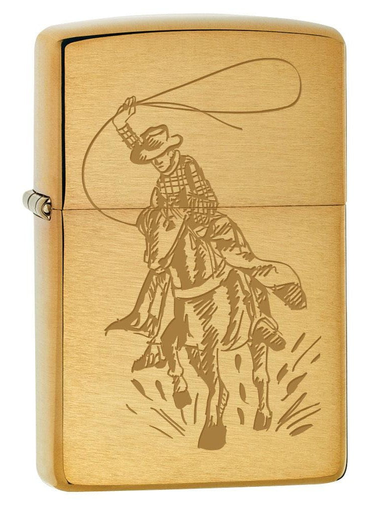 Zippo Lighter: Cowboy with Lasso on Horse - Brushed Brass 80238 (2029570785395)