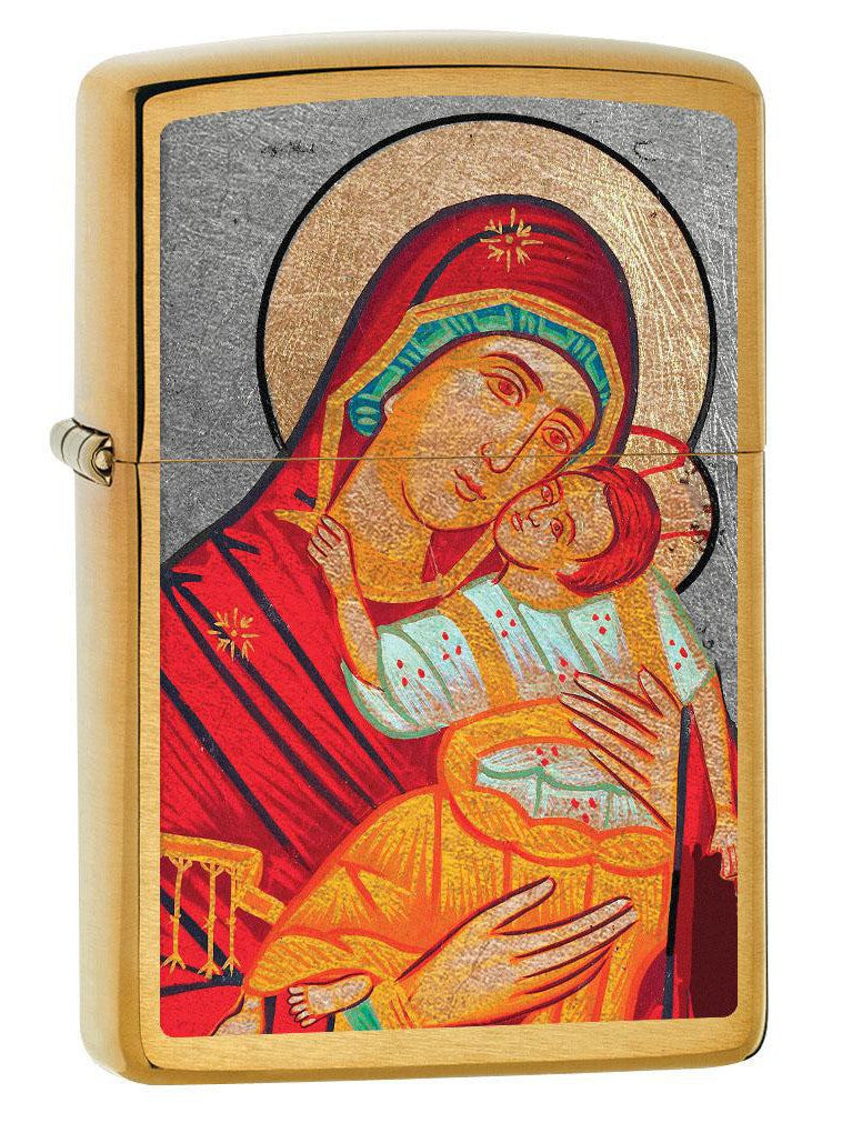 Zippo Lighter: Virgin Mary with Child - Brushed Brass 80631 (4269198114931)