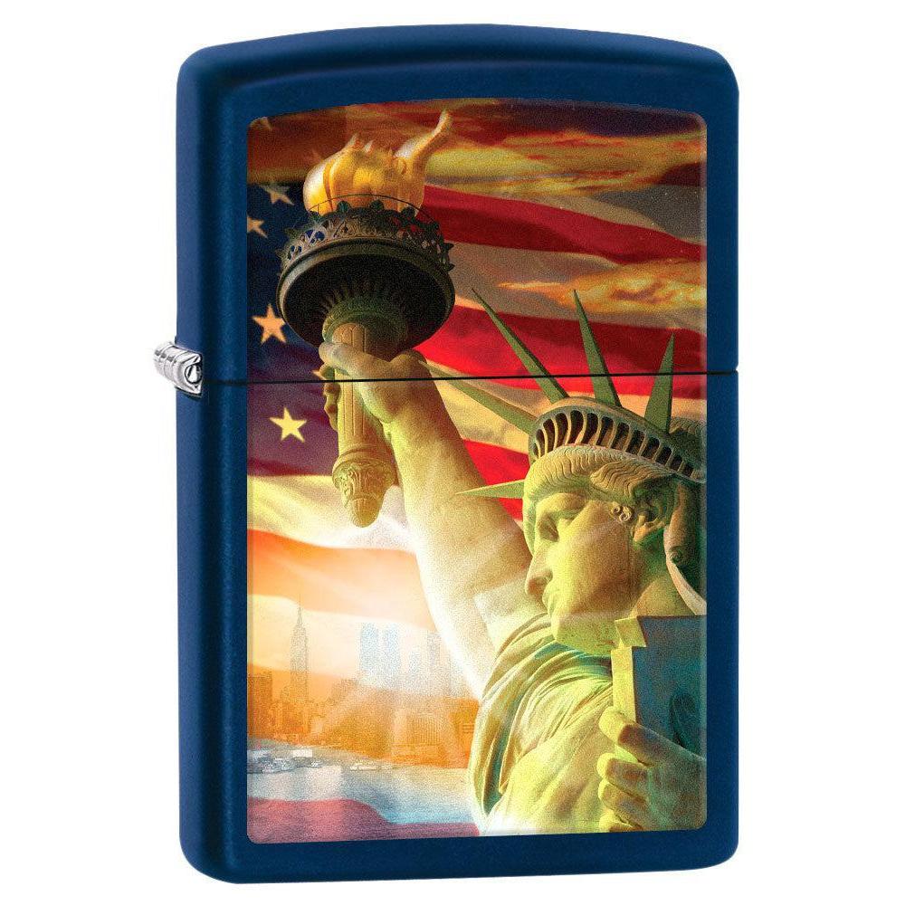 Zippo Lighter: Statue of Liberty and Flag - Navy Matte 80677 Zippo Lighter: Statue of Liberty and Flag - Navy Matte 80677