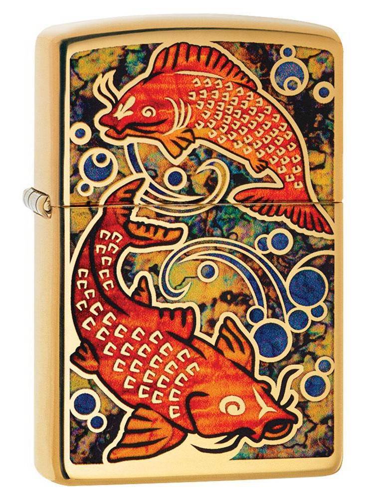 Zippo Lighter: Koi Fish, Fusion - High Polish Brass 80694