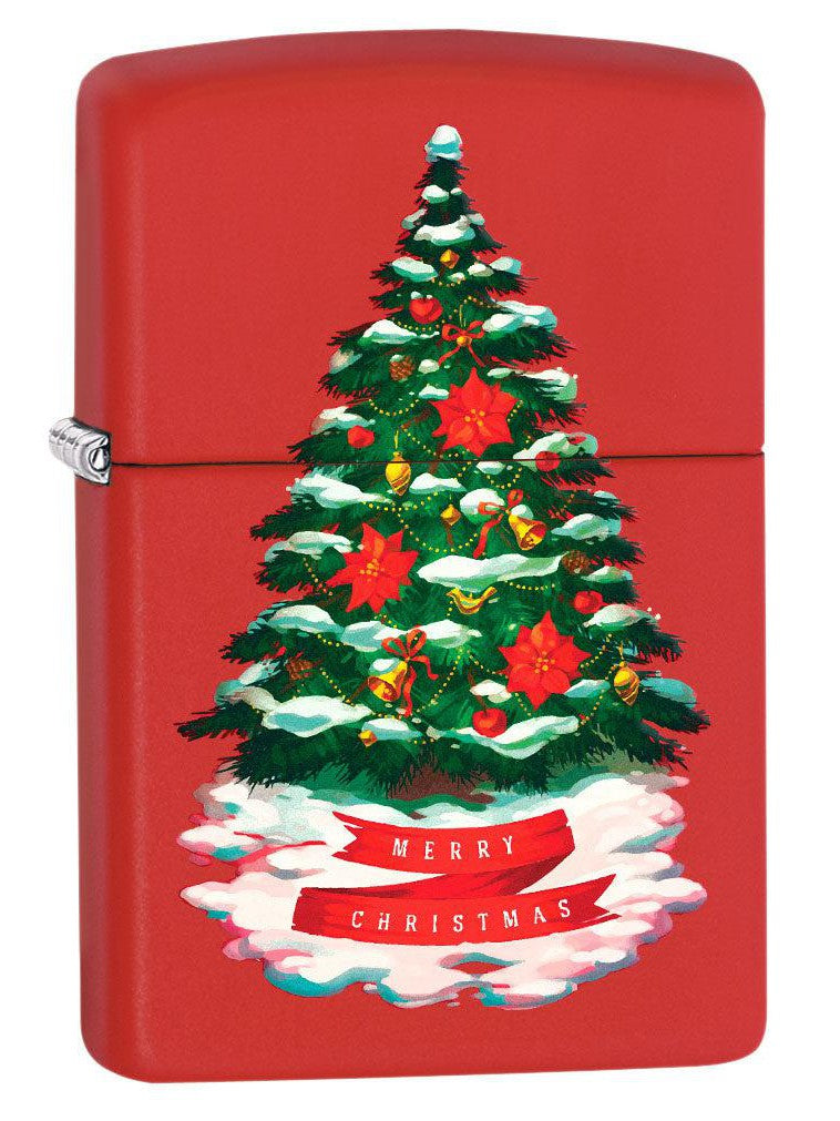 Zippo Lighter: Christmas Tree, Merry Christmas - Red Matte 80759