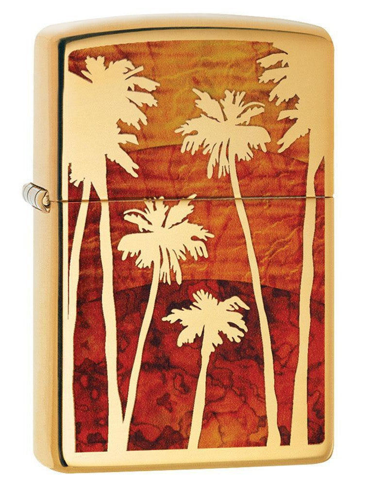 Zippo Lighter: Palm Trees and Sunset, Fusion - High Polish Brass 80792