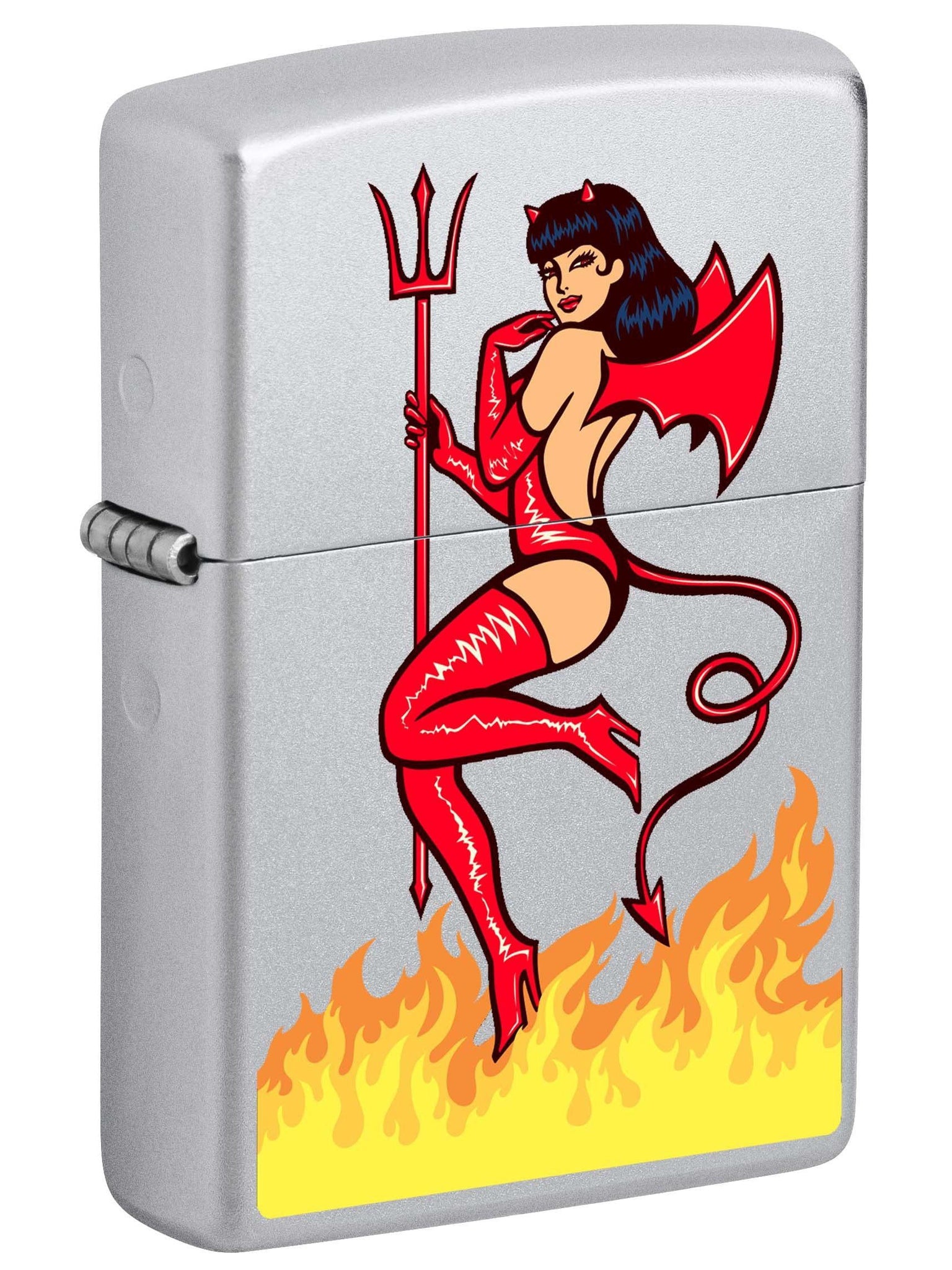 Zippo Lighter: Devil Pin-Up Girl - Satin Chrome 80984