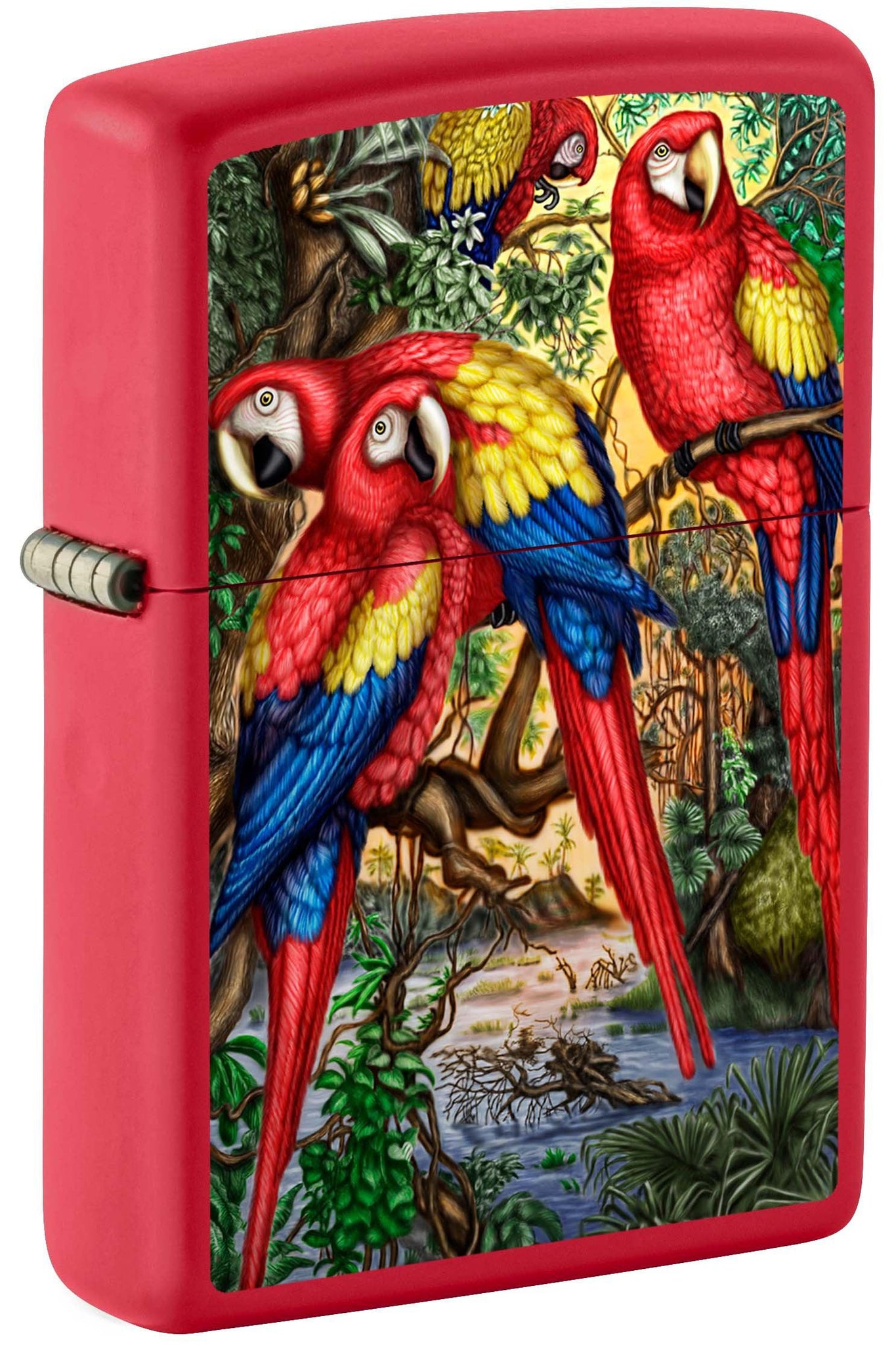 Zippo Lighter: Parrots in Tropical Rainforest - Red Matte 81062