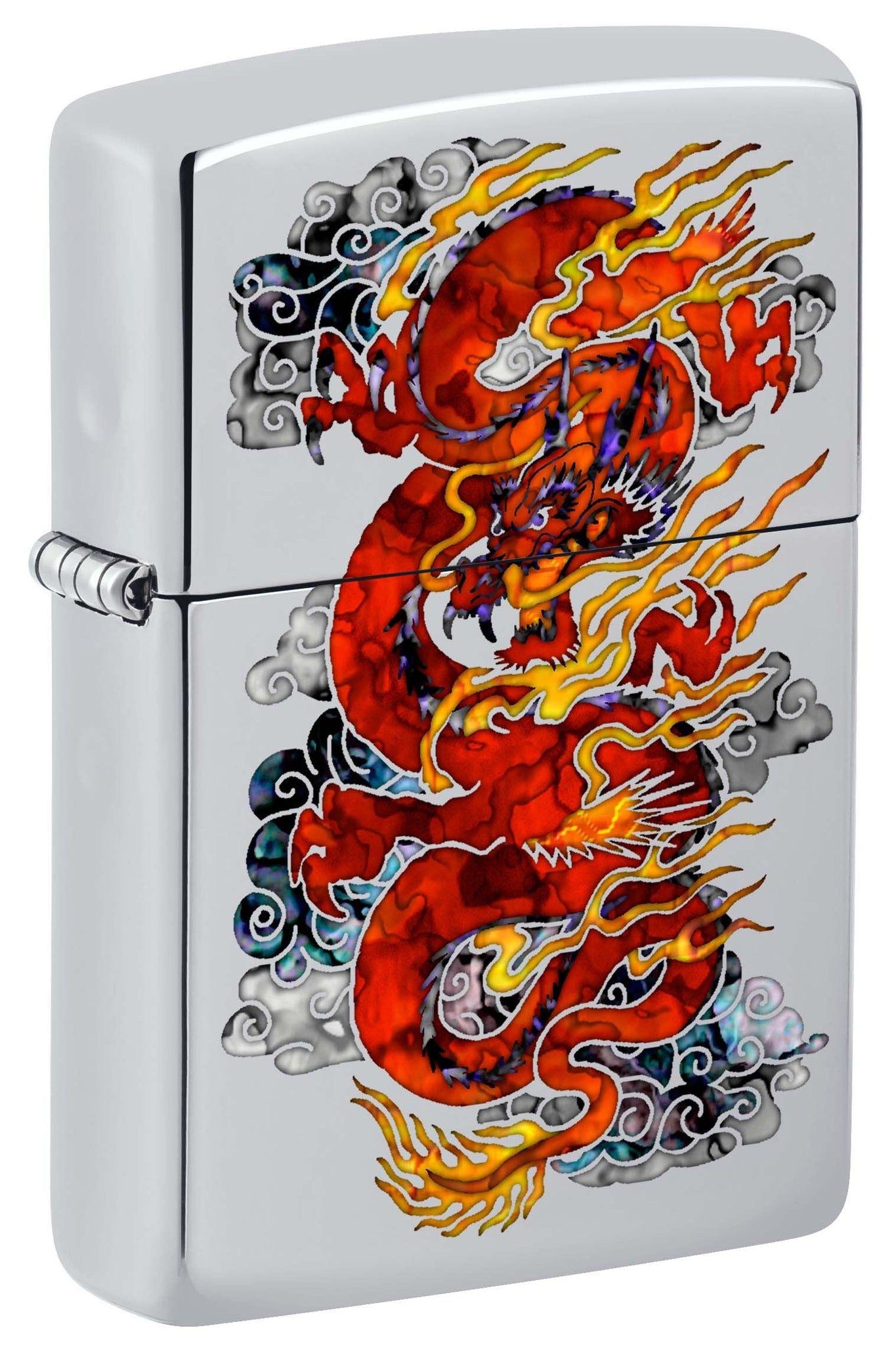 Zippo Lighter: Fusion Dragon with Fire - High Polish Chrome 81088