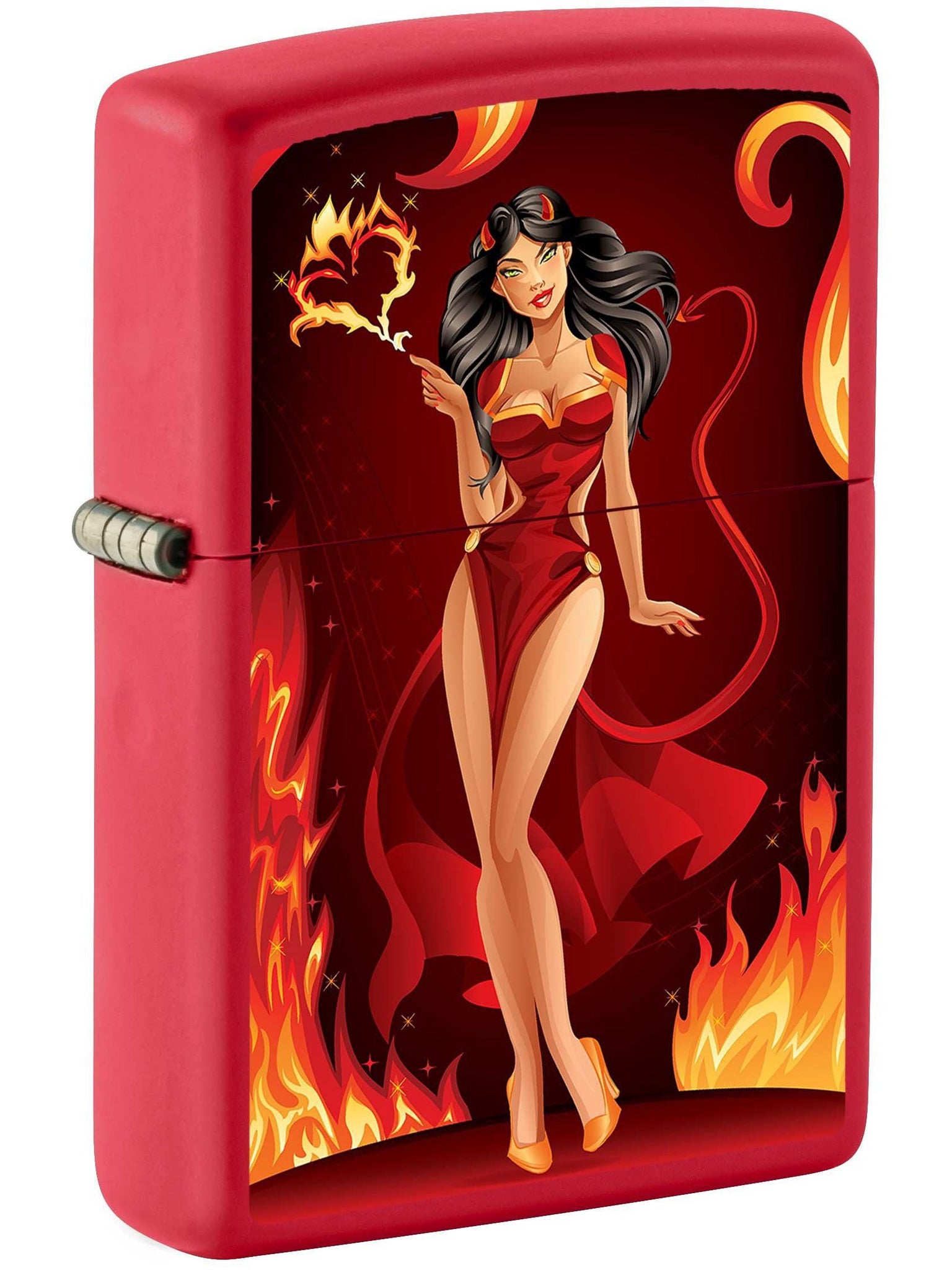 Zippo Lighter: Brunette Devil Pin-Up Girl - Red Matte 81097