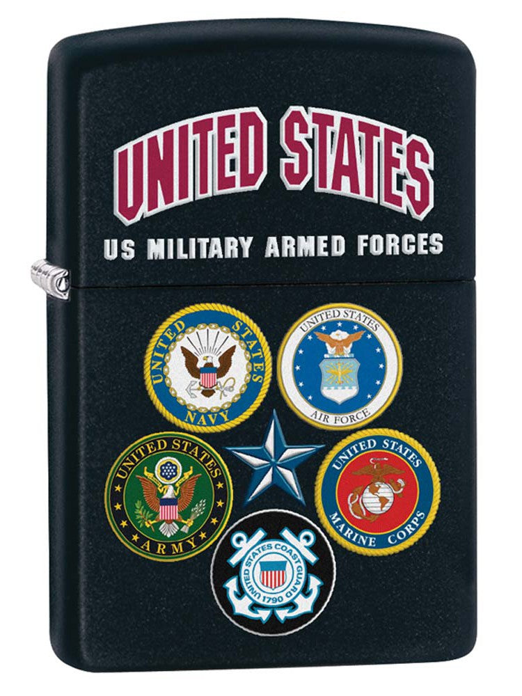 Zippo Lighter: U.S. Armed Forces Emblems - Black Matte 81173