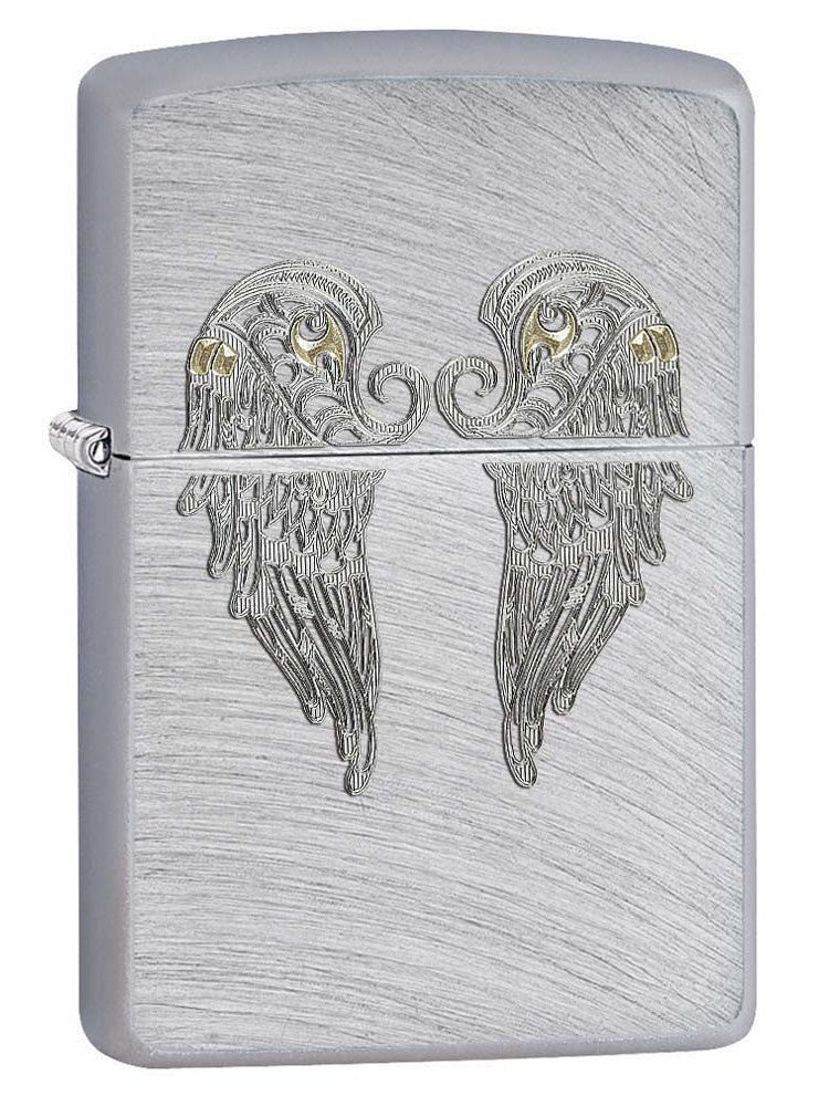 Zippo Lighter: Angel Wings, Engraved - Chrome Arch 81174