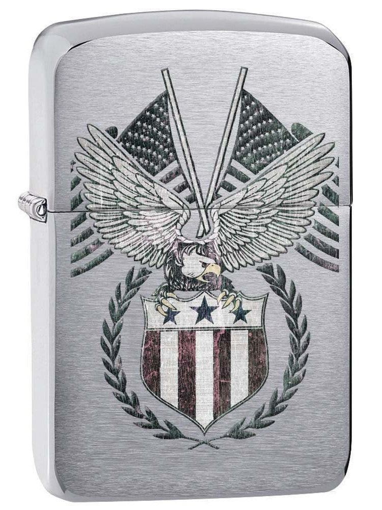 Zippo Lighter: American Eagle and Flags - Brushed Chrome 81176