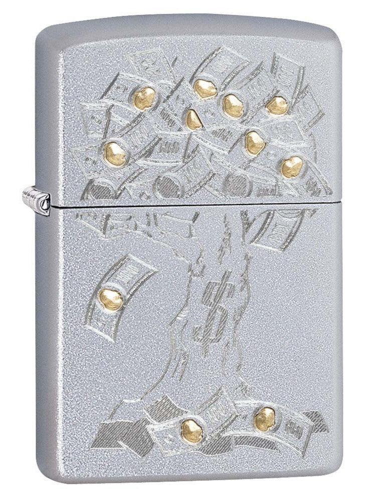 Zippo Lighter: Money Tree, Engraved - Satin Chrome 81186