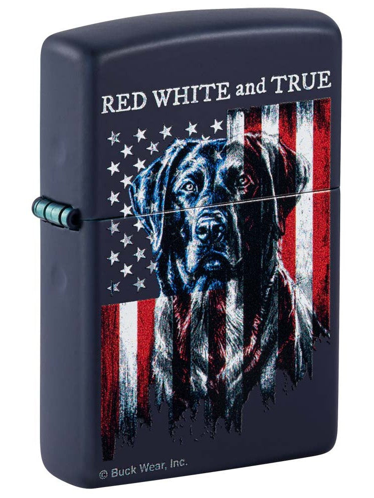Zippo Lighter: Black Lab, Red White and True - Navy Blue Matte 81206