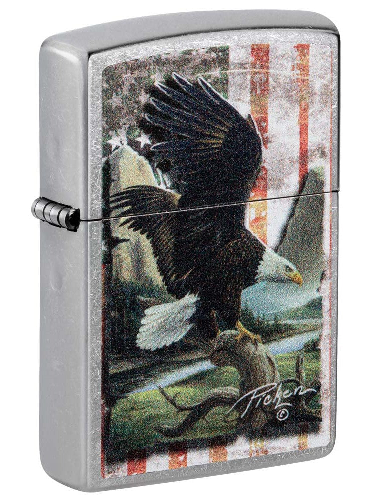 Zippo Lighter: Bald Eagle and American Flag by Linda Pickens - Street Chrome 81234