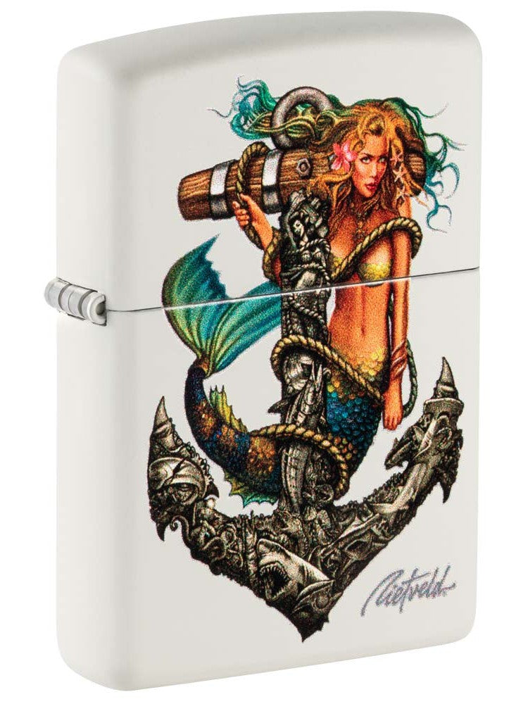 Zippo Lighter: Mermaid and Anchor by Rick Rietveld - White Matte Finish 81240